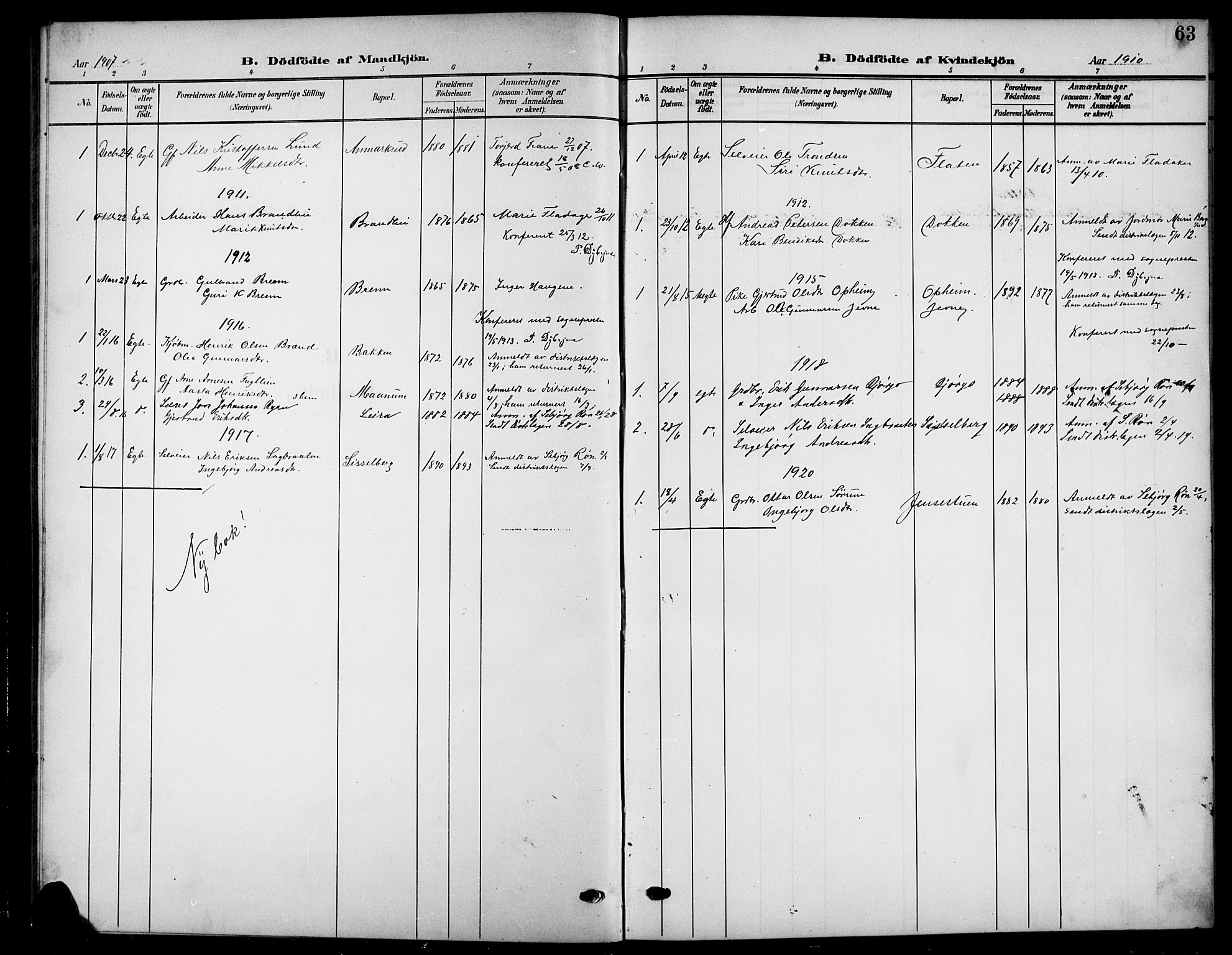 Nord-Aurdal prestekontor, SAH/PREST-132/H/Ha/Hab/L0012: Parish register (copy) no. 12, 1907-1920, p. 63
