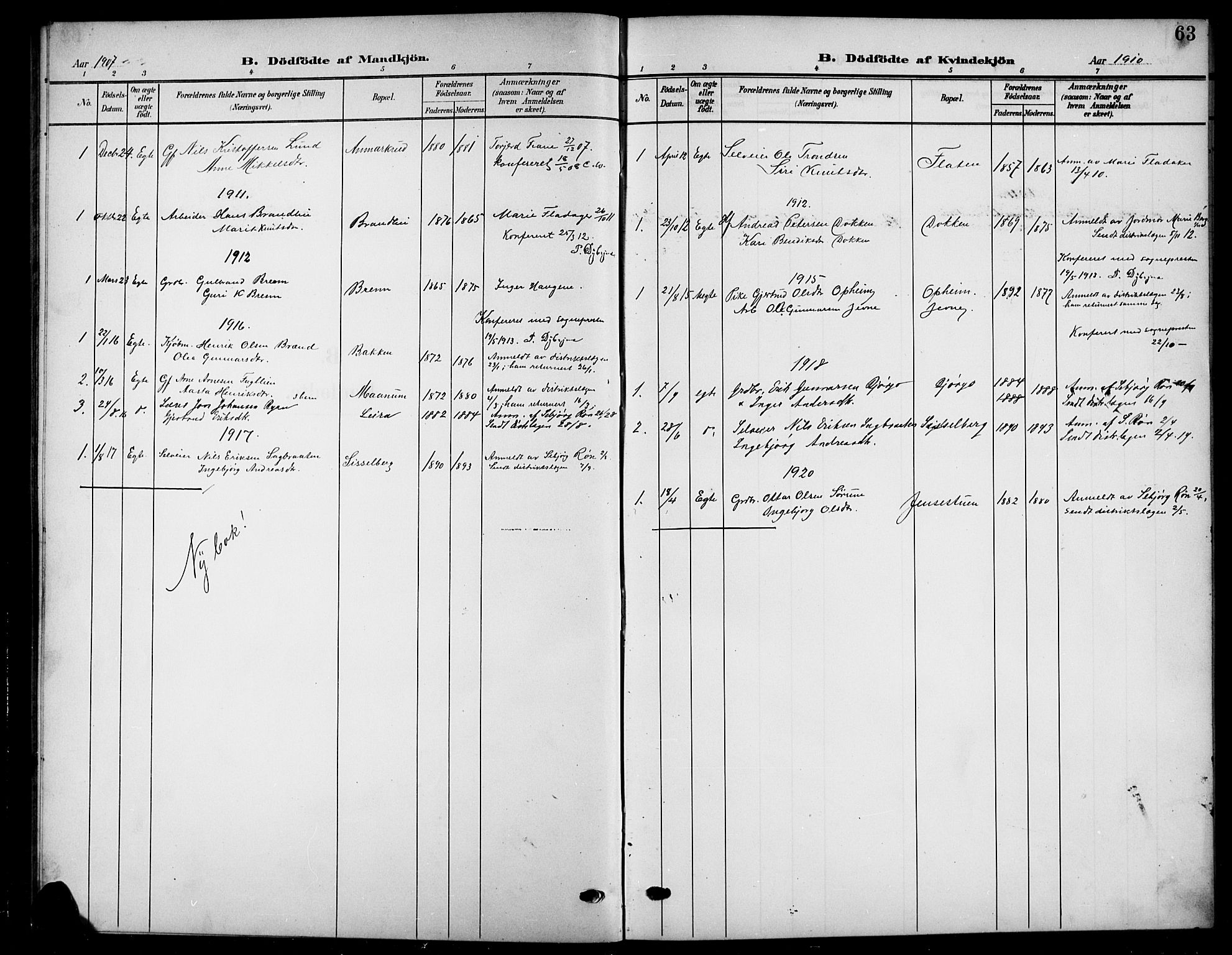 Nord-Aurdal prestekontor, AV/SAH-PREST-132/H/Ha/Hab/L0012: Parish register (copy) no. 12, 1907-1920, p. 63