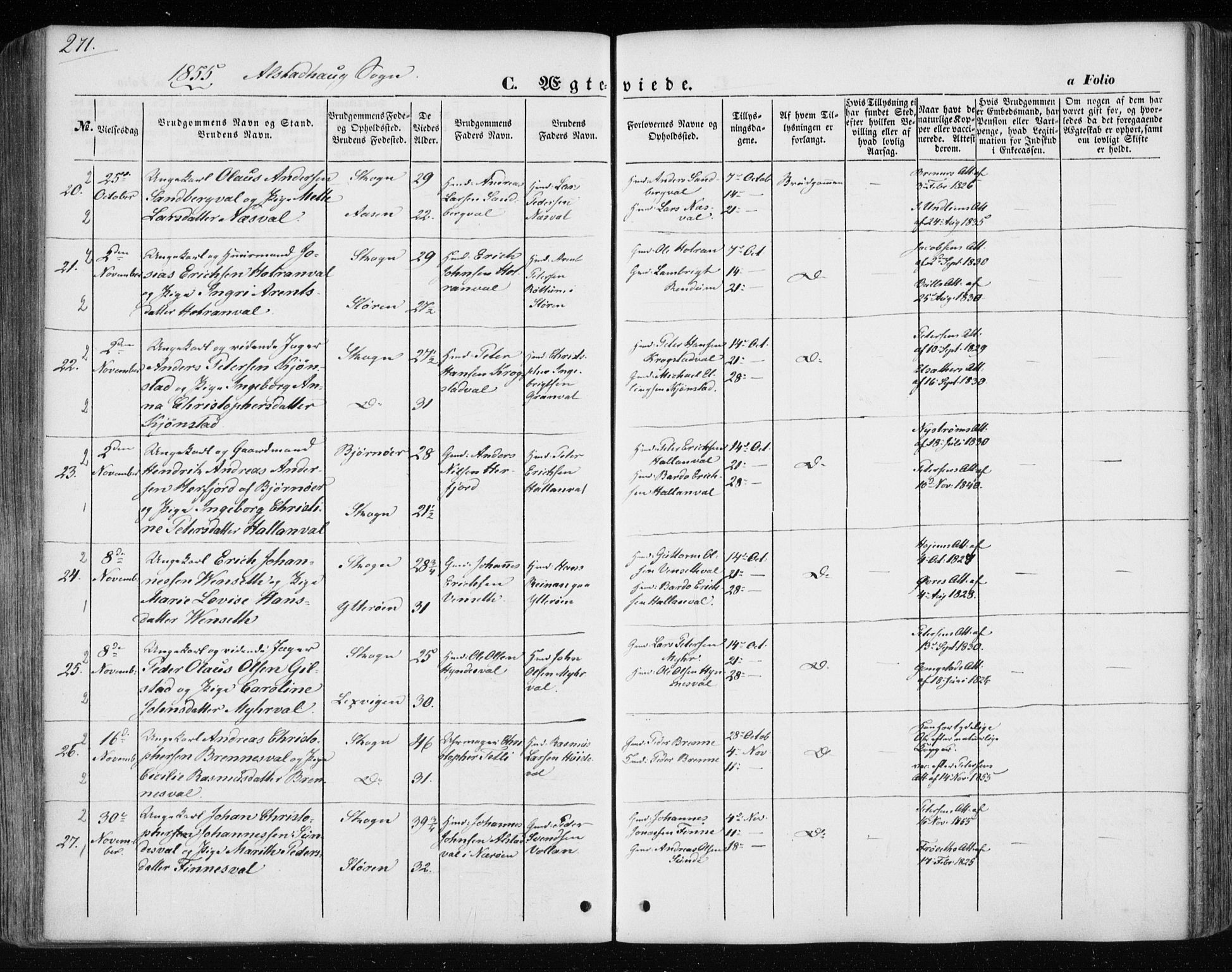 Ministerialprotokoller, klokkerbøker og fødselsregistre - Nord-Trøndelag, SAT/A-1458/717/L0154: Parish register (official) no. 717A07 /1, 1850-1862, p. 271
