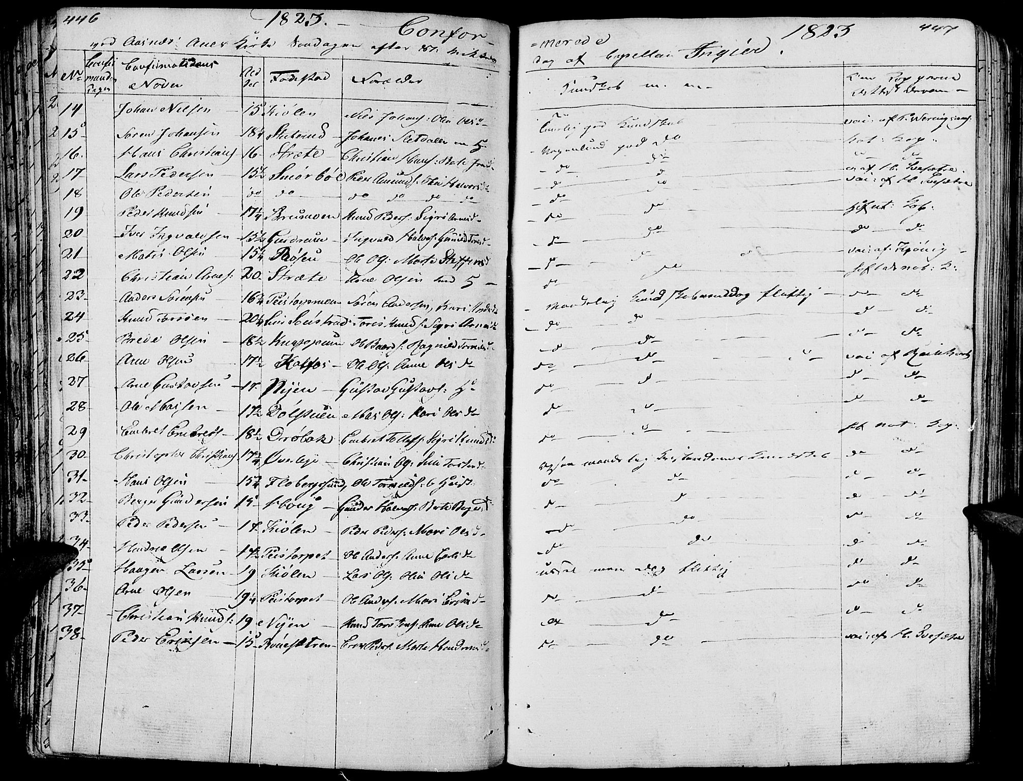 Hof prestekontor, AV/SAH-PREST-038/H/Ha/Haa/L0006: Parish register (official) no. 6, 1822-1841, p. 446-447