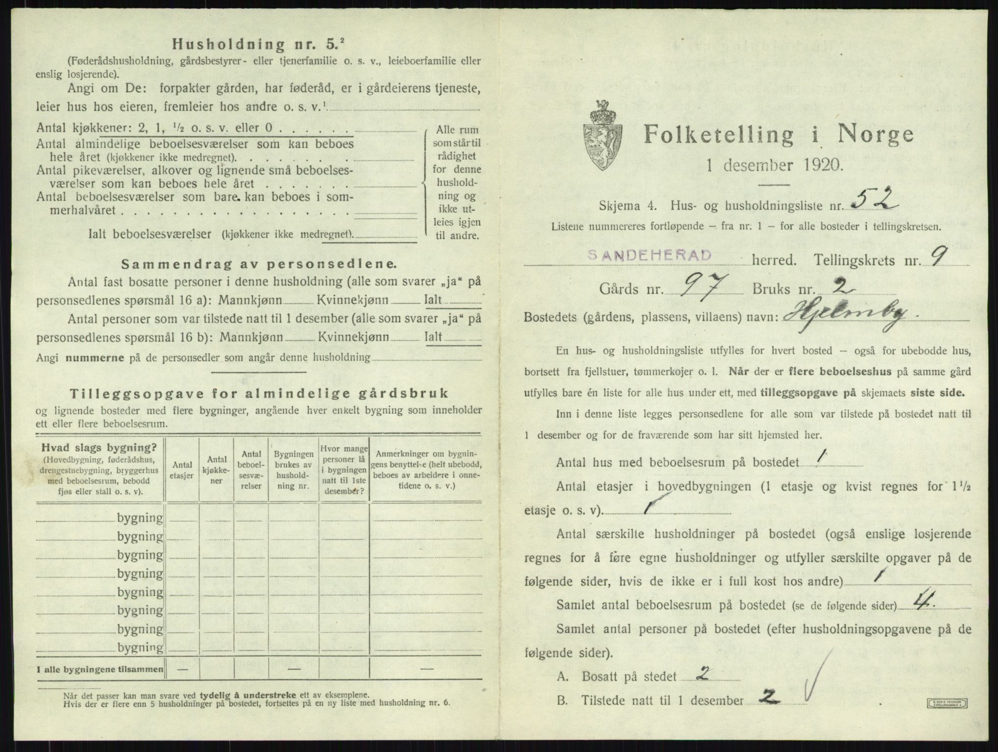 SAKO, 1920 census for Sandeherred, 1920, p. 2041