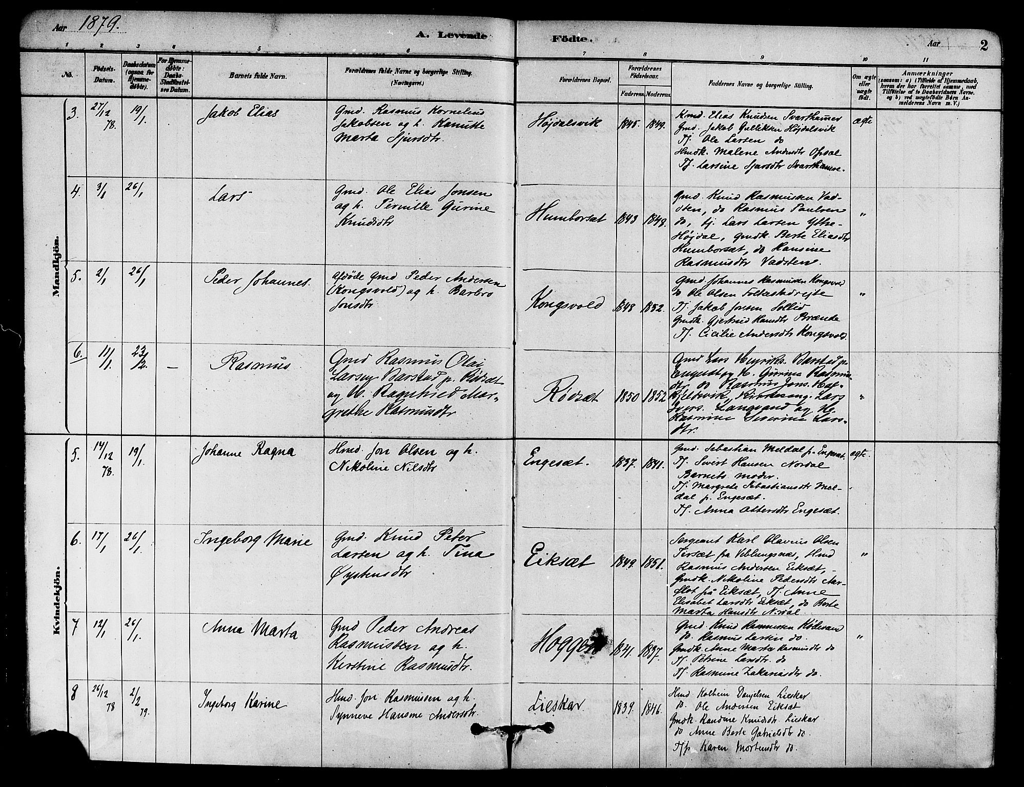 Ministerialprotokoller, klokkerbøker og fødselsregistre - Møre og Romsdal, AV/SAT-A-1454/511/L0141: Parish register (official) no. 511A08, 1878-1890, p. 2