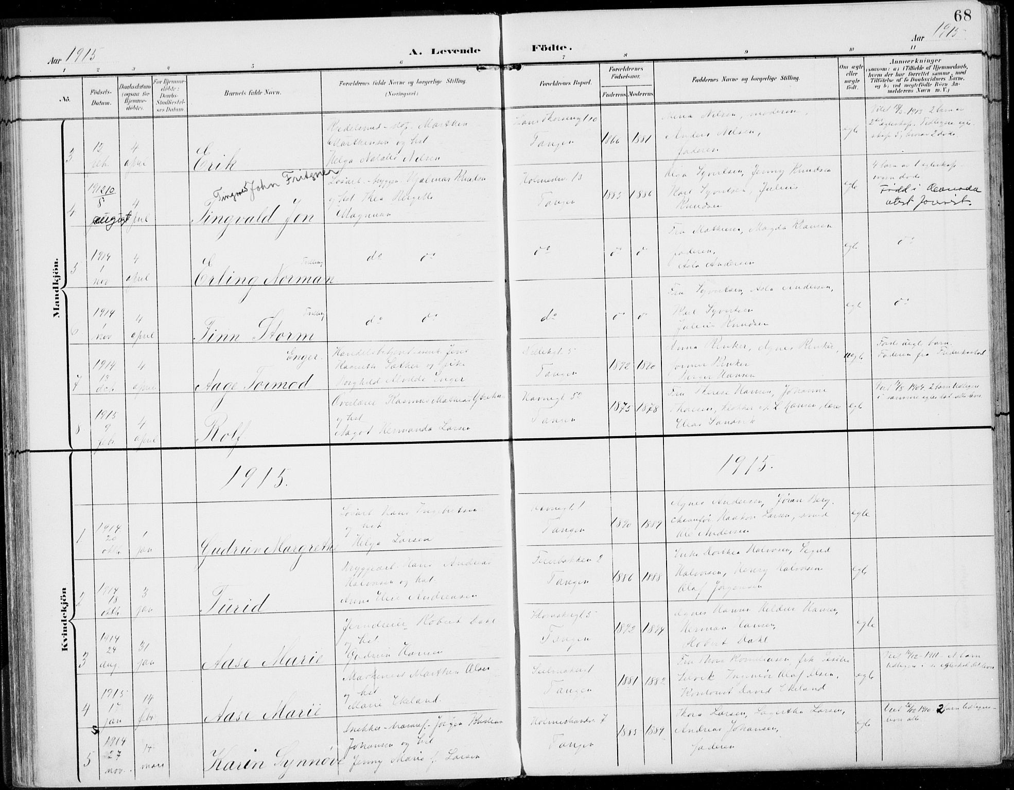 Strømsø kirkebøker, SAKO/A-246/F/Fb/L0008: Parish register (official) no. II 8, 1902-1933, p. 68