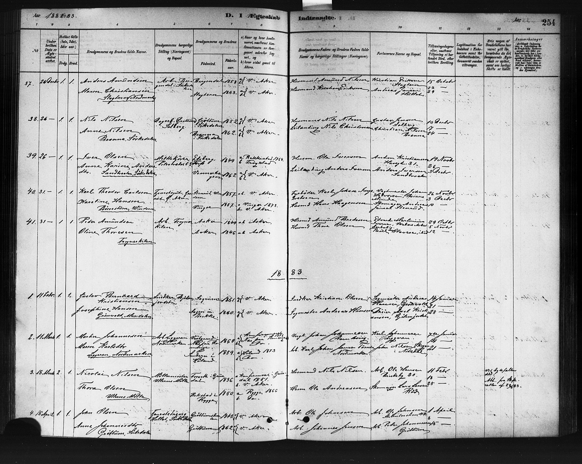 Vestre Aker prestekontor Kirkebøker, AV/SAO-A-10025/F/Fa/L0008: Parish register (official) no. 8, 1878-1903, p. 254