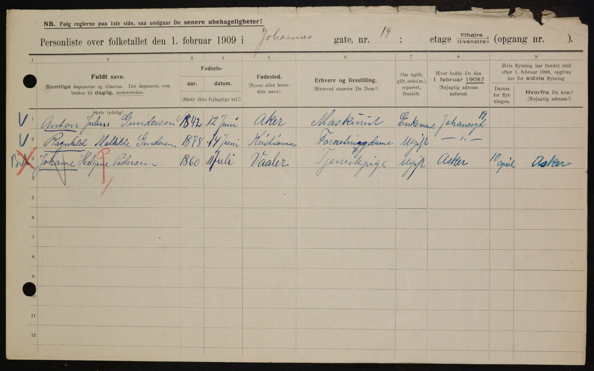 OBA, Municipal Census 1909 for Kristiania, 1909, p. 43203