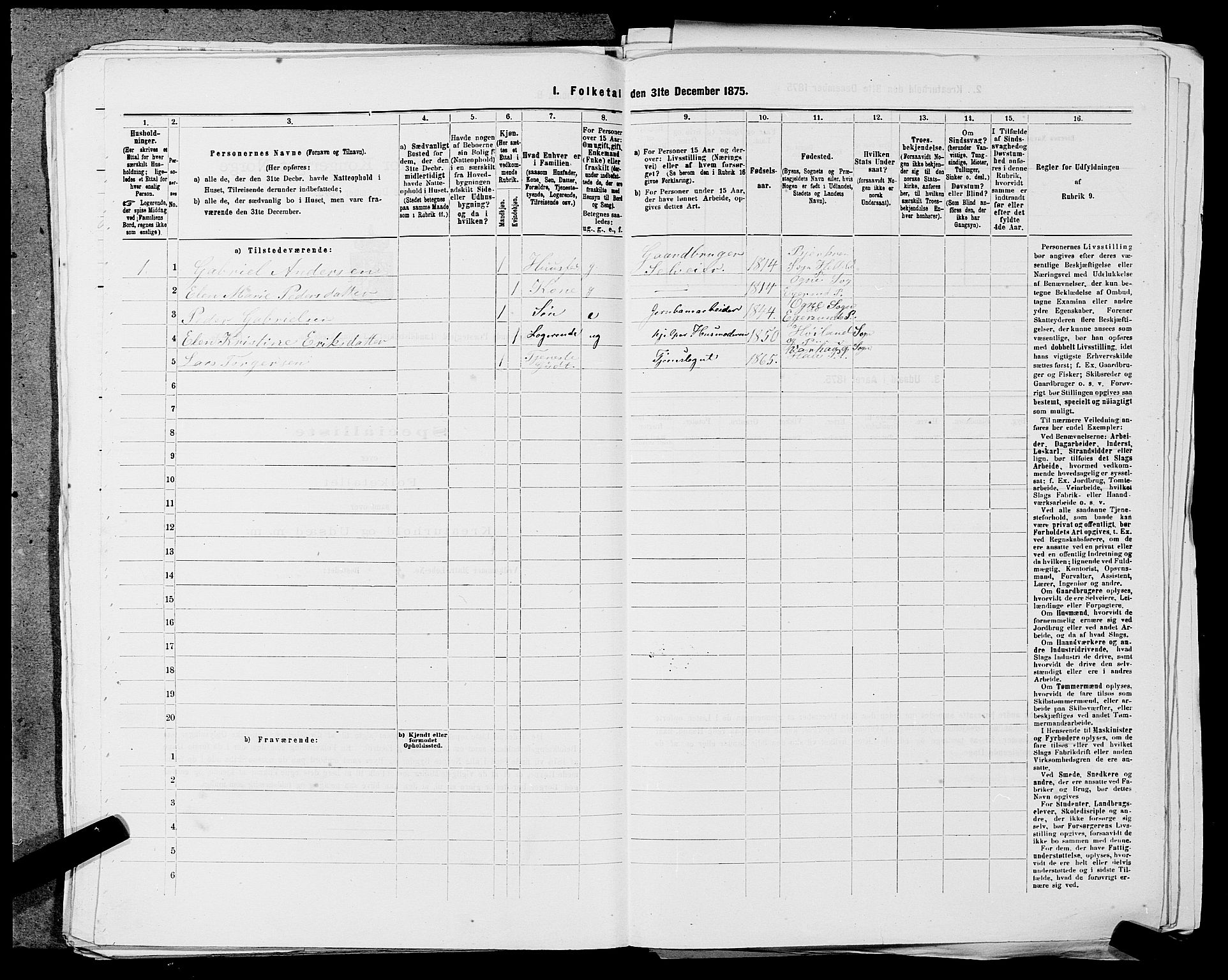 SAST, 1875 census for 1116L Eigersund/Eigersund og Ogna, 1875, p. 1269