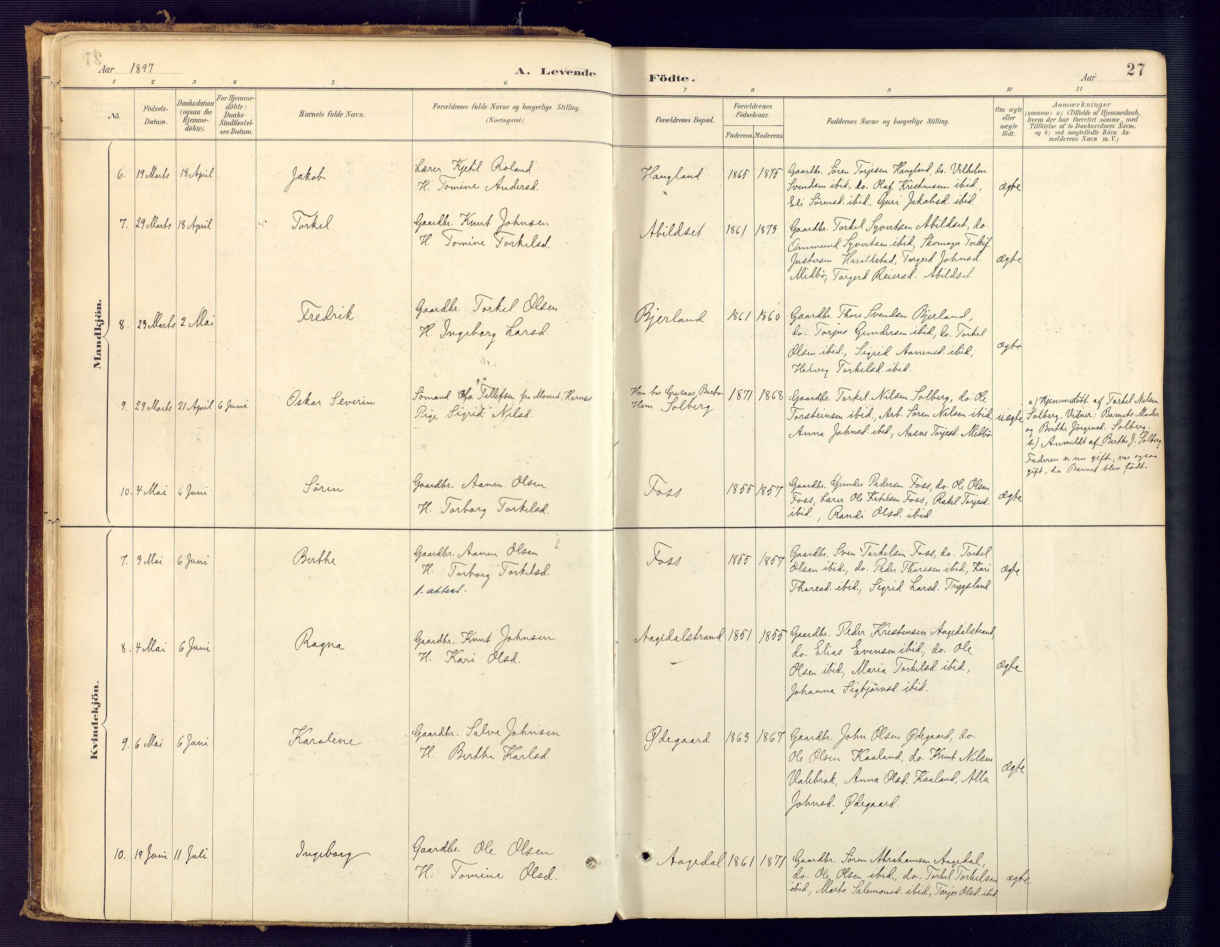 Bjelland sokneprestkontor, SAK/1111-0005/F/Fa/Faa/L0004: Parish register (official) no. A 4, 1887-1923, p. 27