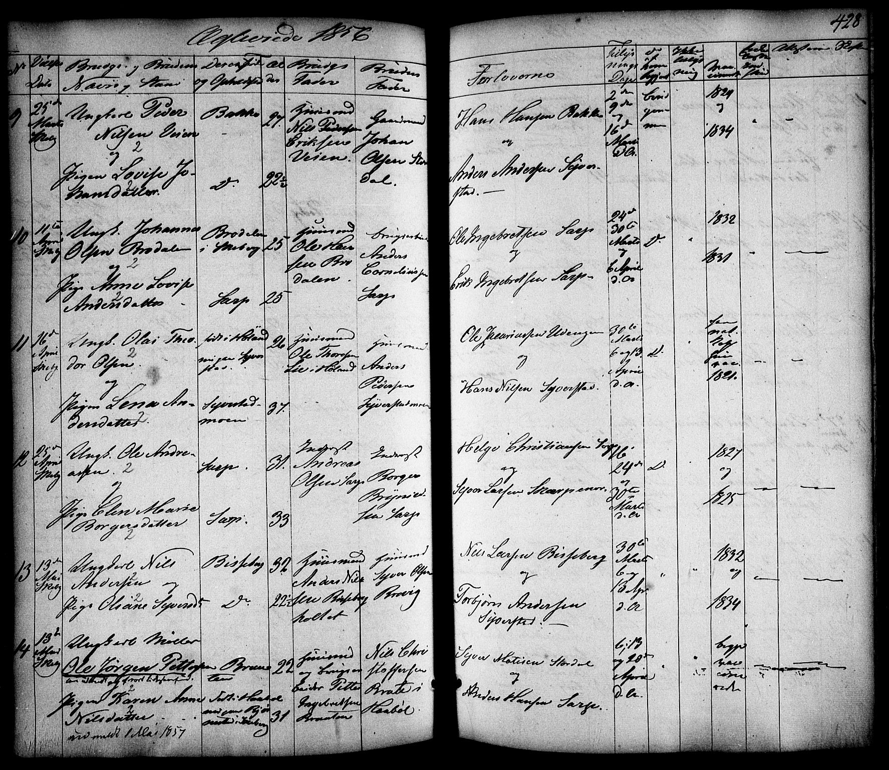 Skjeberg prestekontor Kirkebøker, AV/SAO-A-10923/F/Fa/L0006: Parish register (official) no. I 6, 1846-1858, p. 428