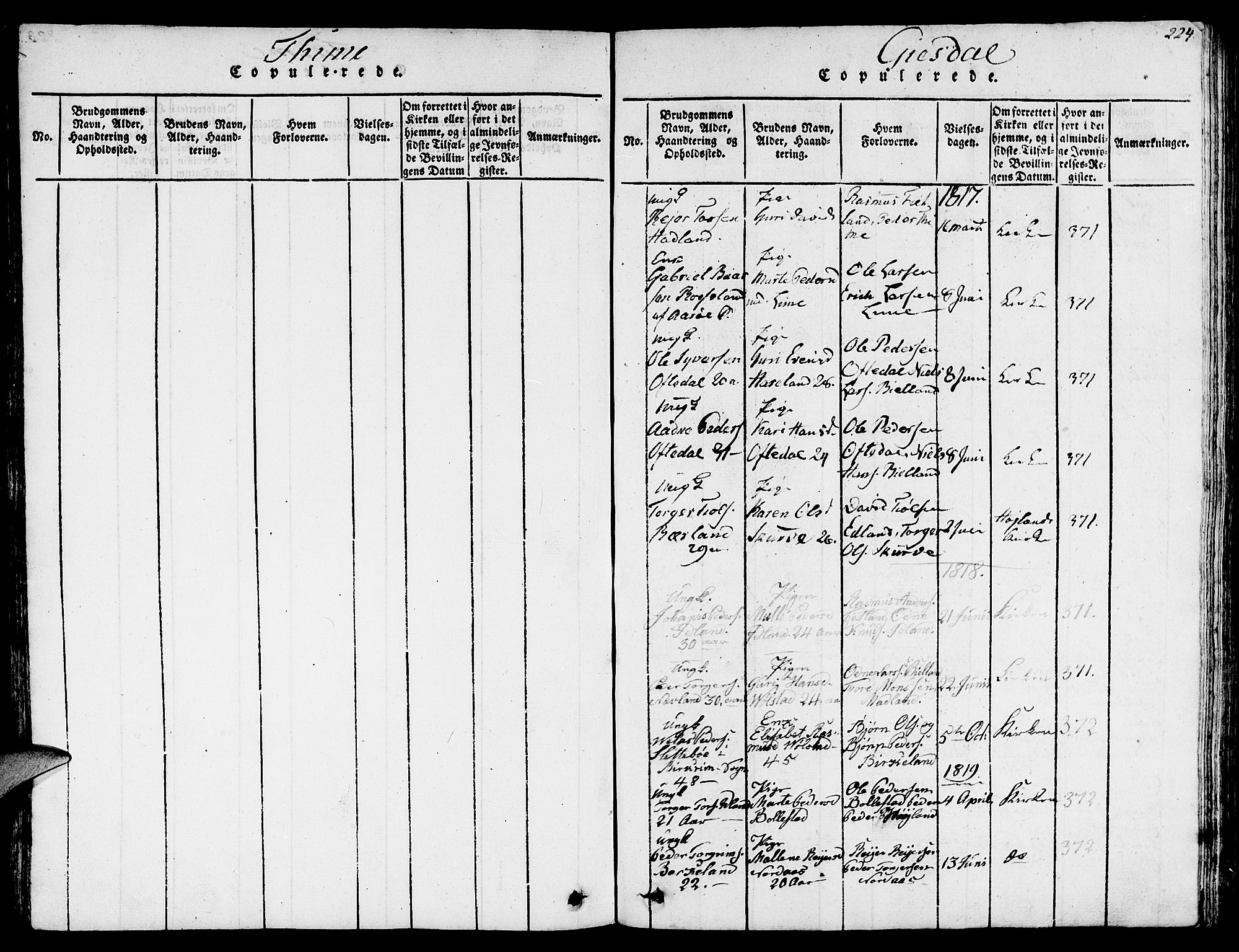 Lye sokneprestkontor, SAST/A-101794/001/30BB/L0001: Parish register (copy) no. B 1 /2, 1816-1826, p. 224