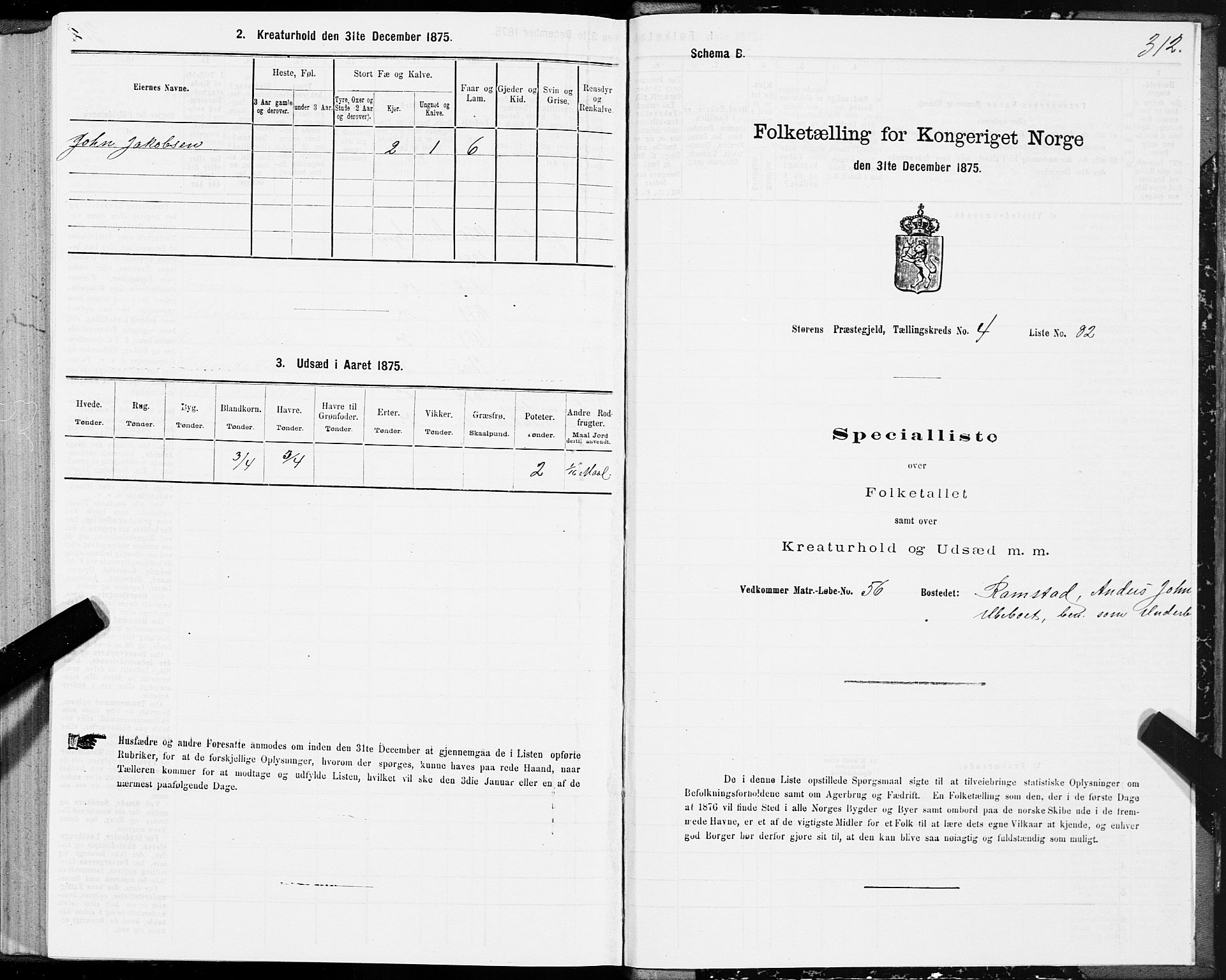 SAT, 1875 census for 1648P Støren, 1875, p. 2312