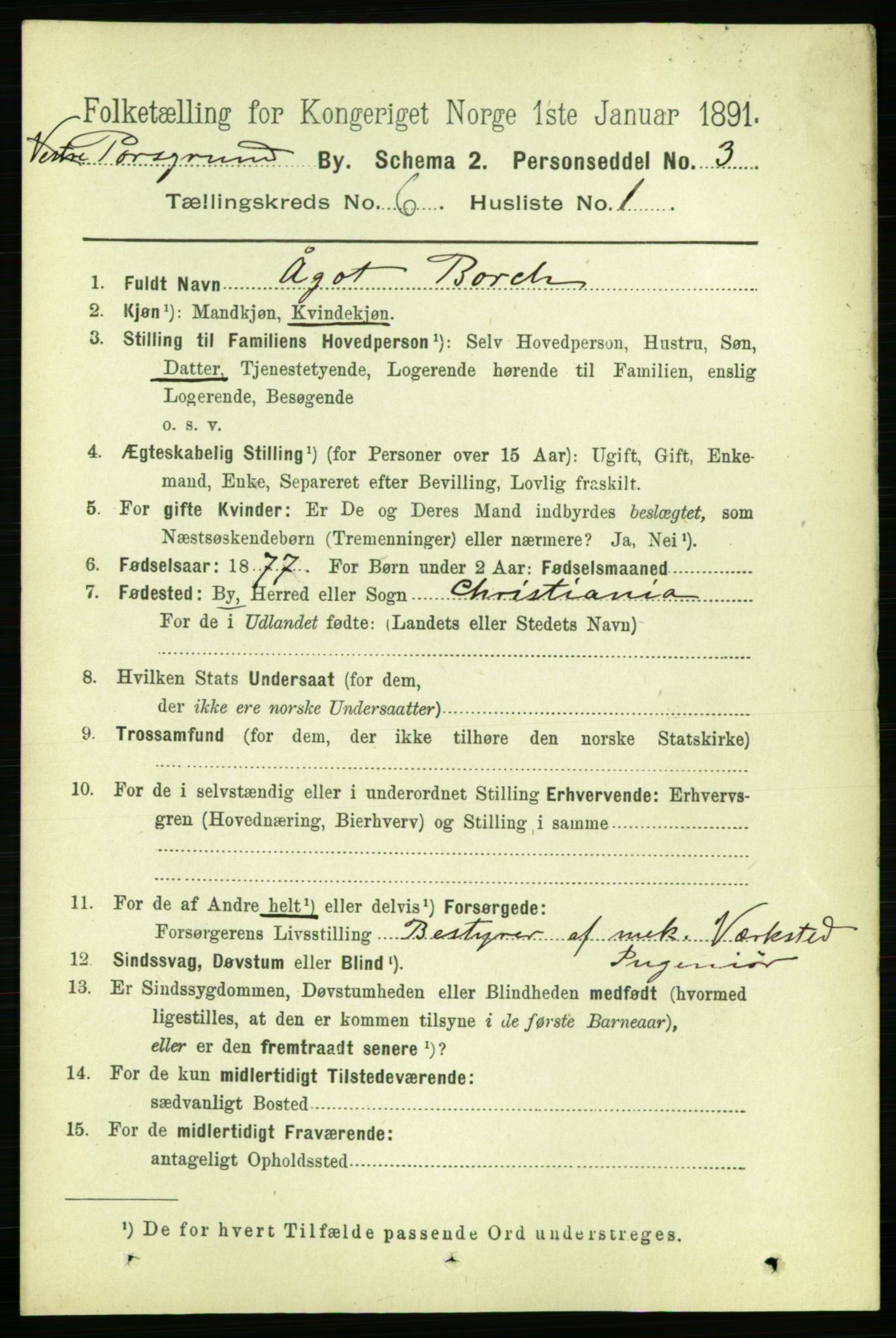 RA, 1891 census for 0805 Porsgrunn, 1891, p. 5101