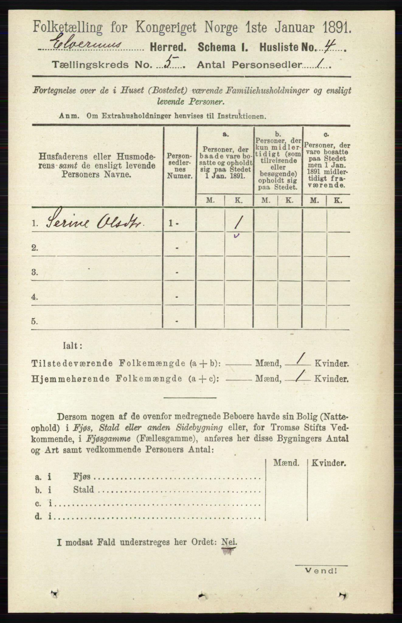 RA, 1891 census for 0427 Elverum, 1891, p. 2933