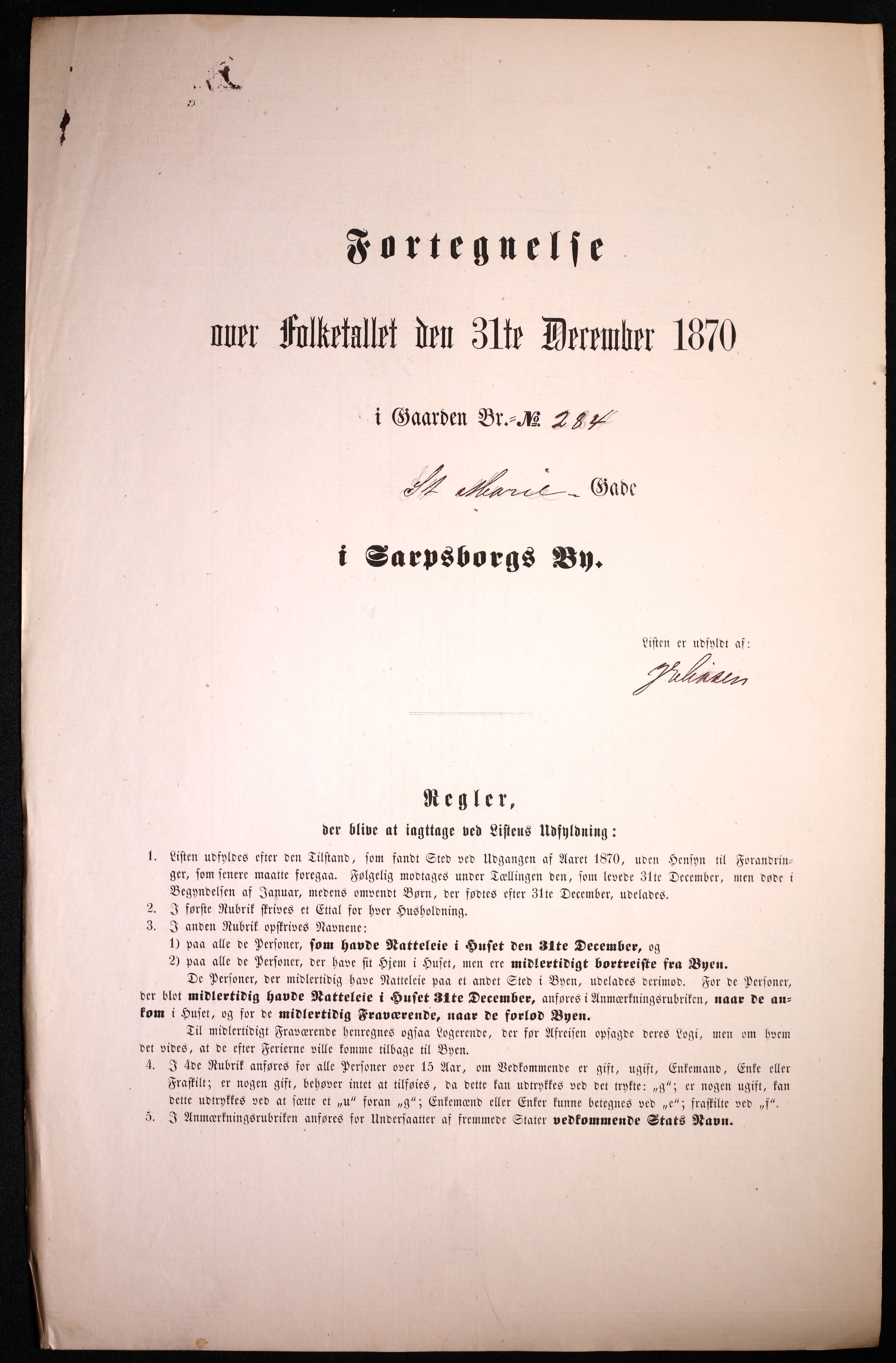 RA, 1870 census for 0102 Sarpsborg, 1870, p. 185