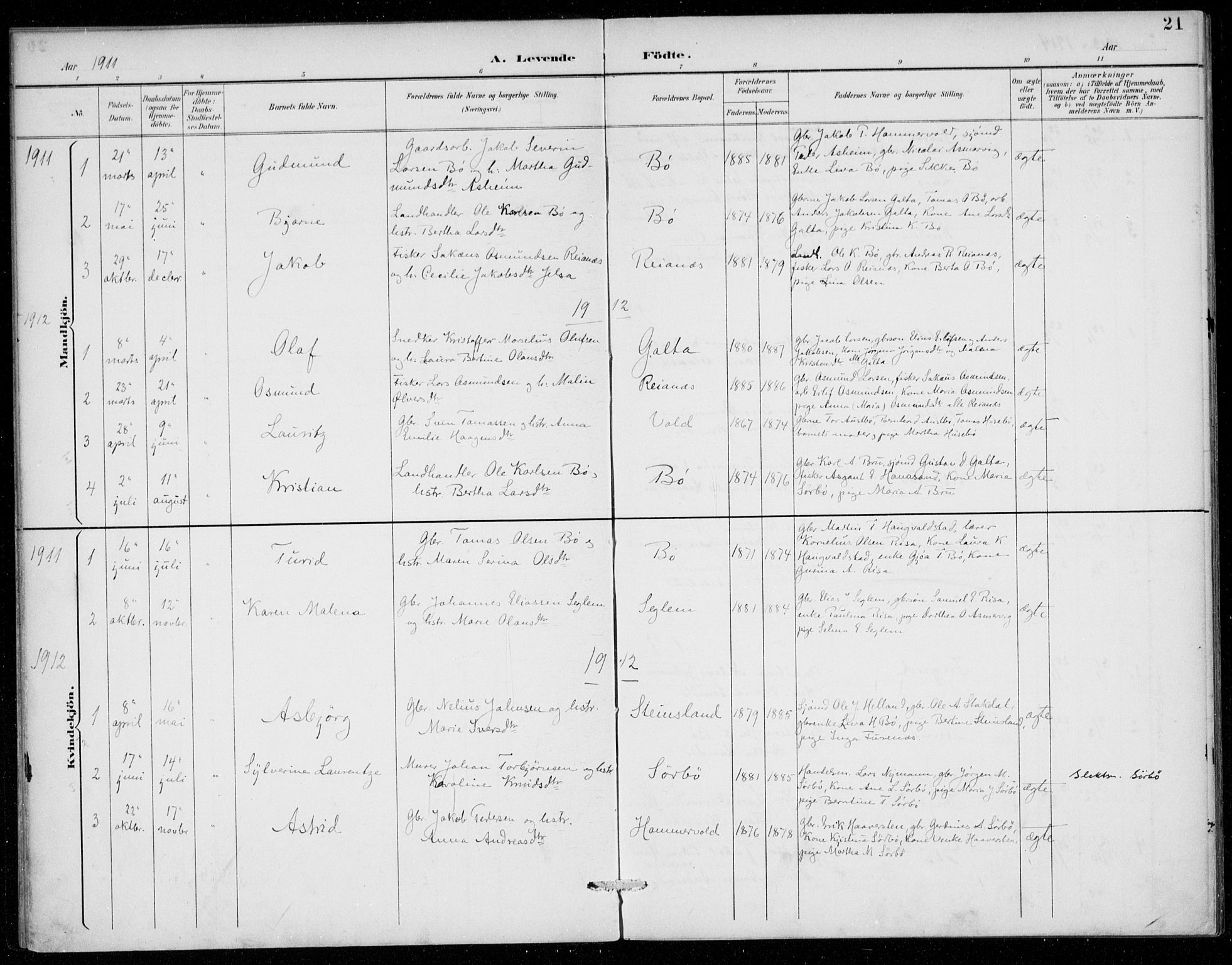 Rennesøy sokneprestkontor, AV/SAST-A -101827/H/Ha/Haa/L0016: Parish register (official) no. A 16, 1891-1924, p. 21