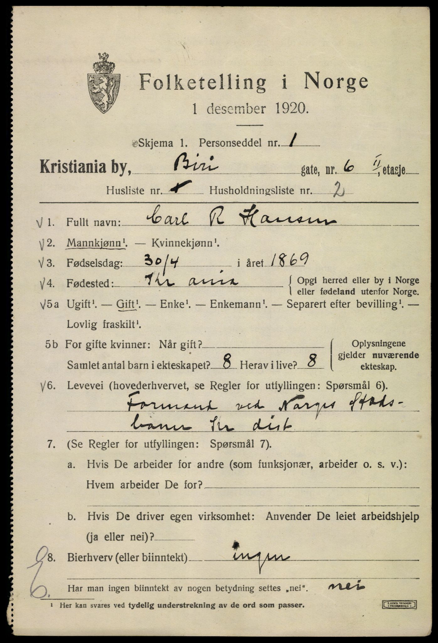 SAO, 1920 census for Kristiania, 1920, p. 155967