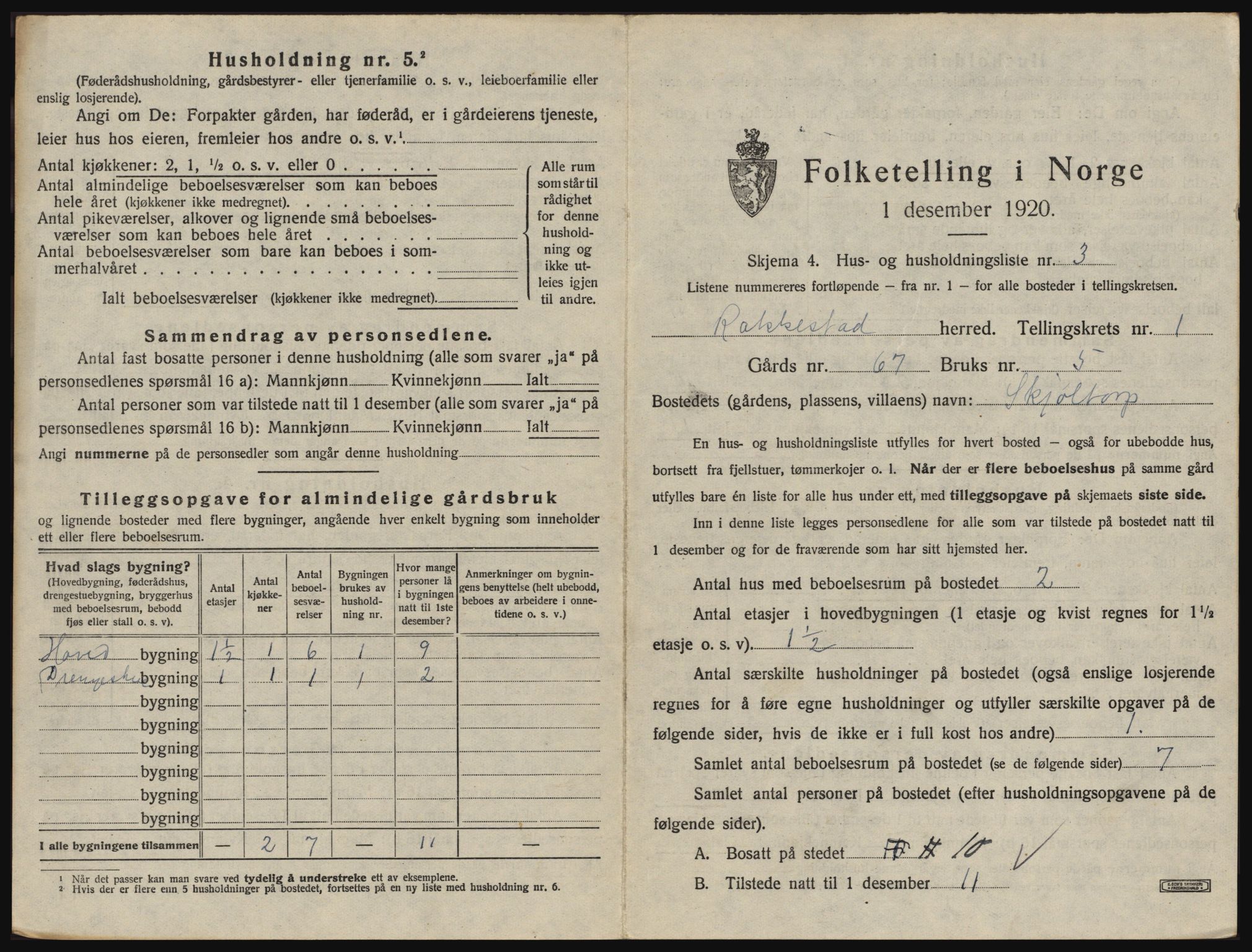 SAO, 1920 census for Rakkestad, 1920, p. 51