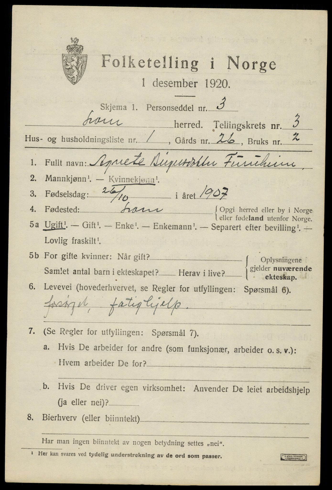 SAH, 1920 census for Lom, 1920, p. 1948