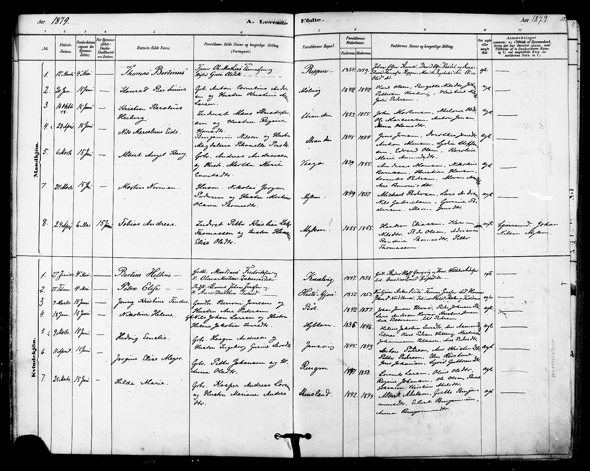 Ministerialprotokoller, klokkerbøker og fødselsregistre - Nordland, SAT/A-1459/841/L0609: Parish register (official) no. 841A12, 1878-1901, p. 10