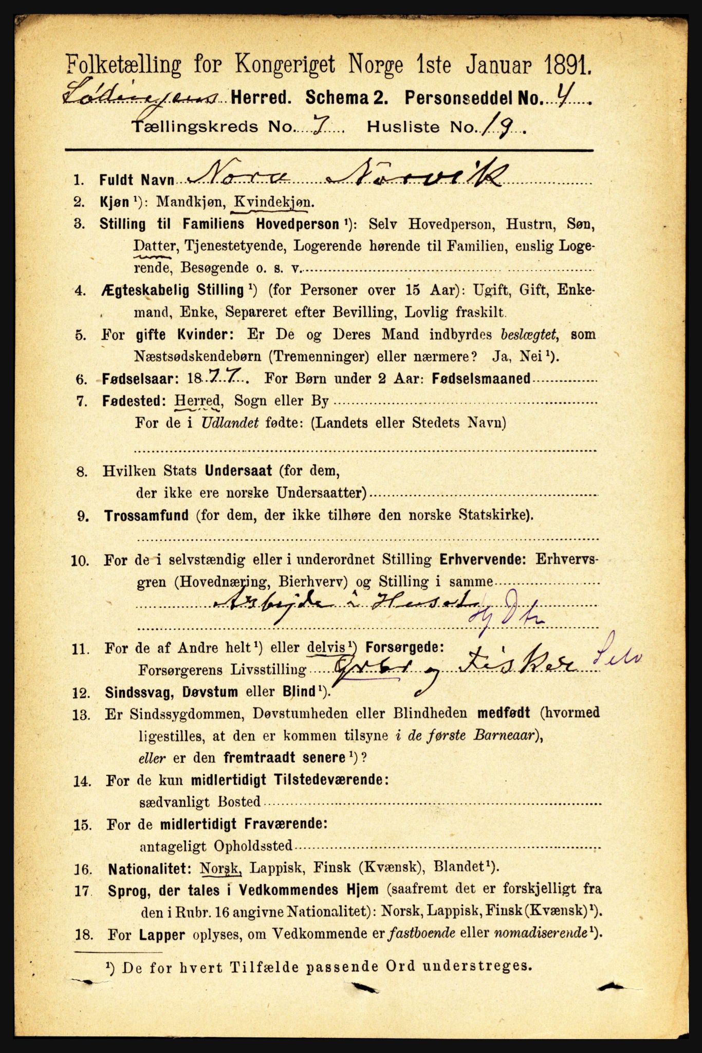 RA, 1891 census for 1851 Lødingen, 1891, p. 3472