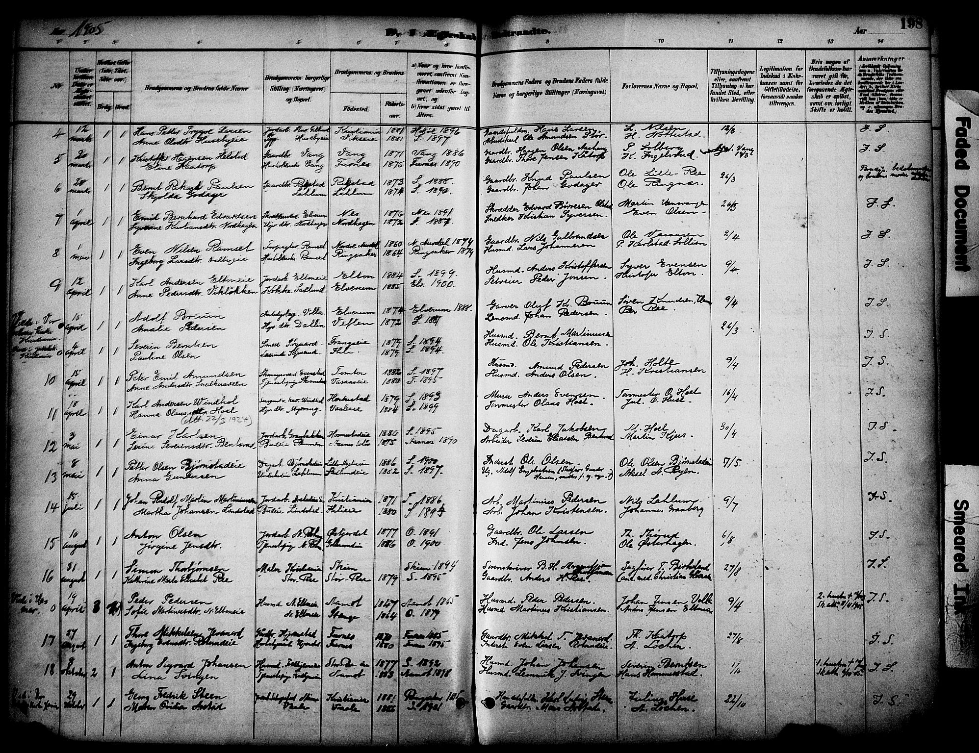 Stange prestekontor, SAH/PREST-002/K/L0020: Parish register (official) no. 20, 1894-1905, p. 198