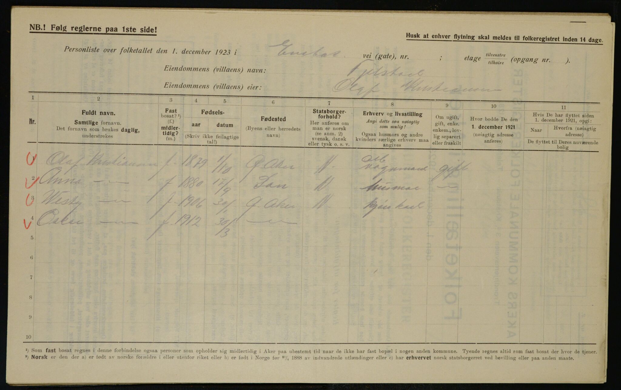 , Municipal Census 1923 for Aker, 1923, p. 38465