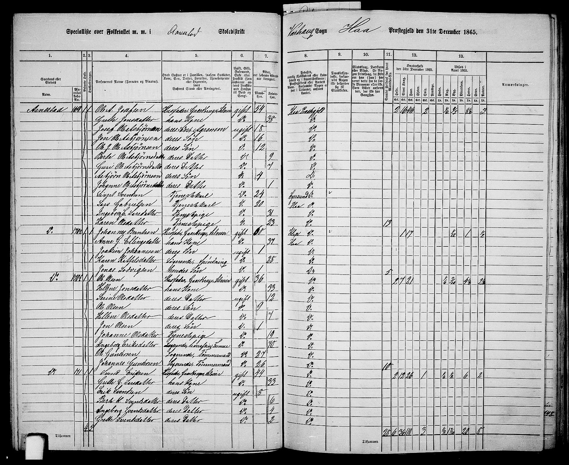 RA, 1865 census for Hå, 1865, p. 61