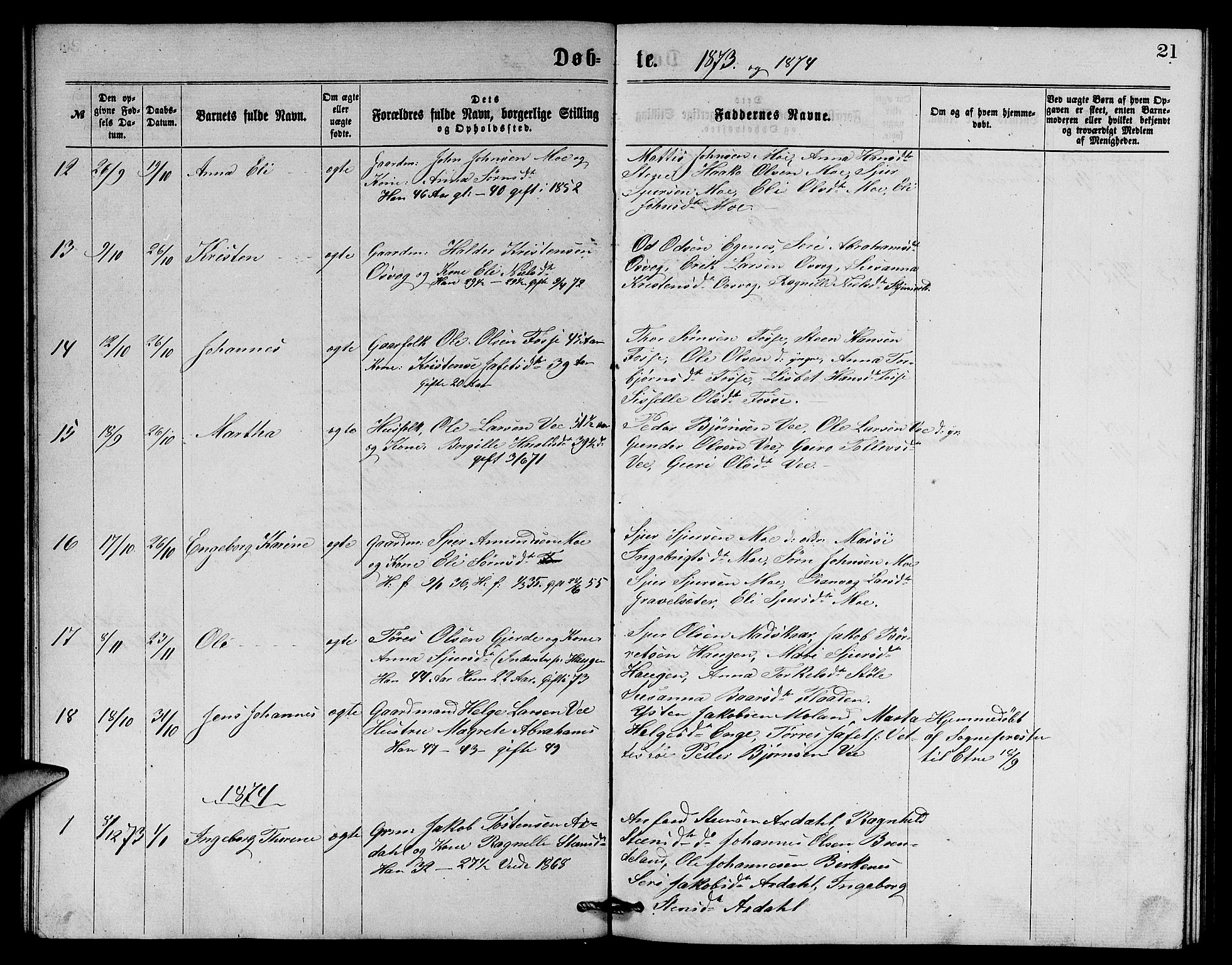 Etne sokneprestembete, SAB/A-75001/H/Hab: Parish register (copy) no. B 3, 1867-1878, p. 21