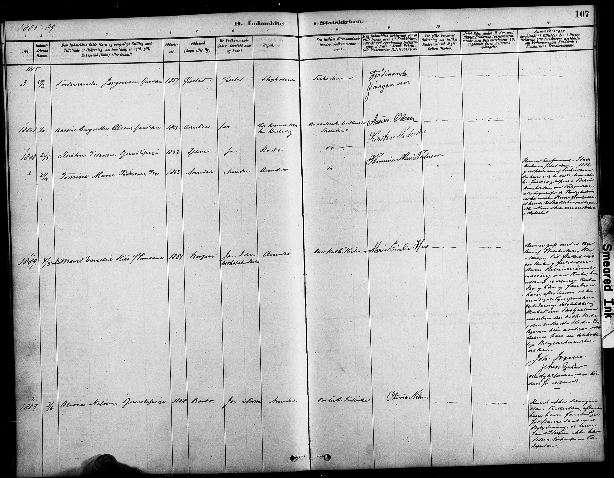 Arendal sokneprestkontor, Trefoldighet, SAK/1111-0040/F/Fa/L0009: Parish register (official) no. A 9, 1878-1919, p. 107