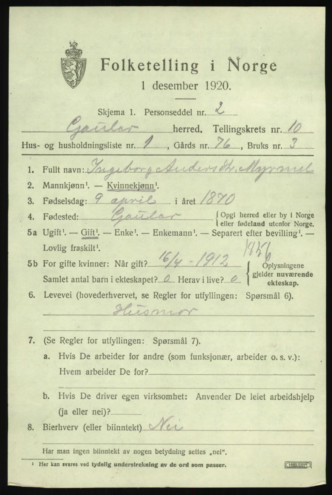 SAB, 1920 census for Gaular, 1920, p. 4778