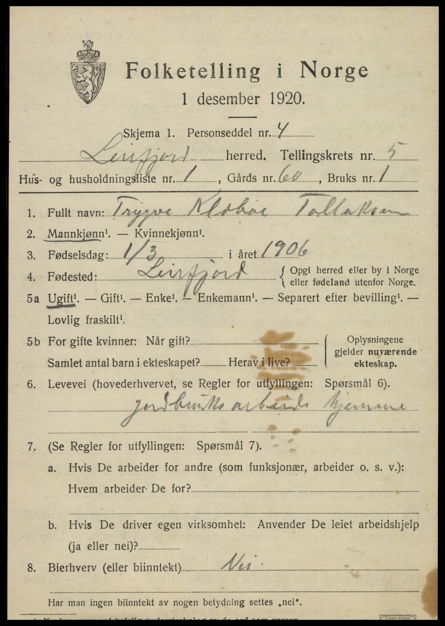 SAT, 1920 census for Leirfjord, 1920, p. 3301