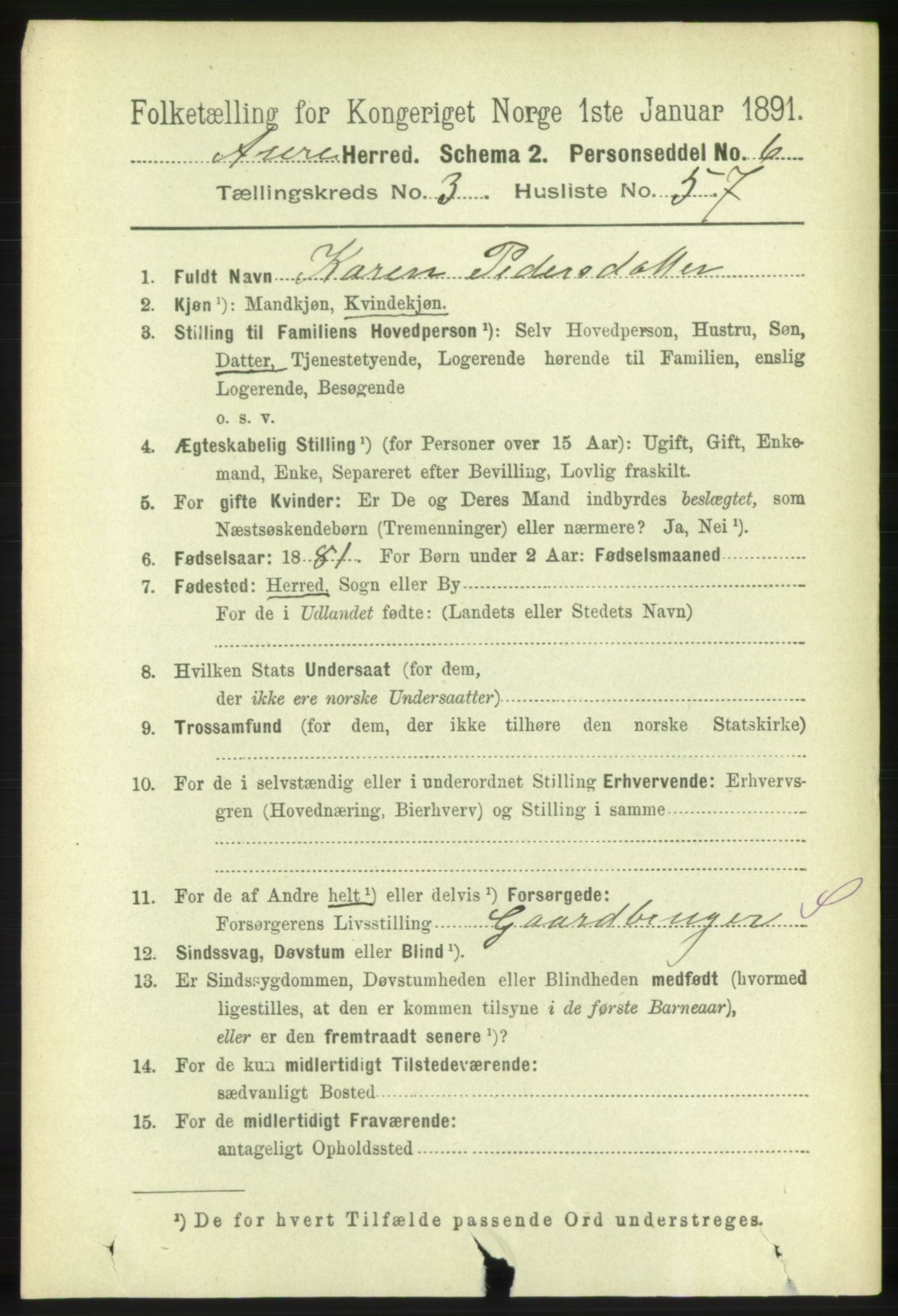 RA, 1891 census for 1569 Aure, 1891, p. 1928