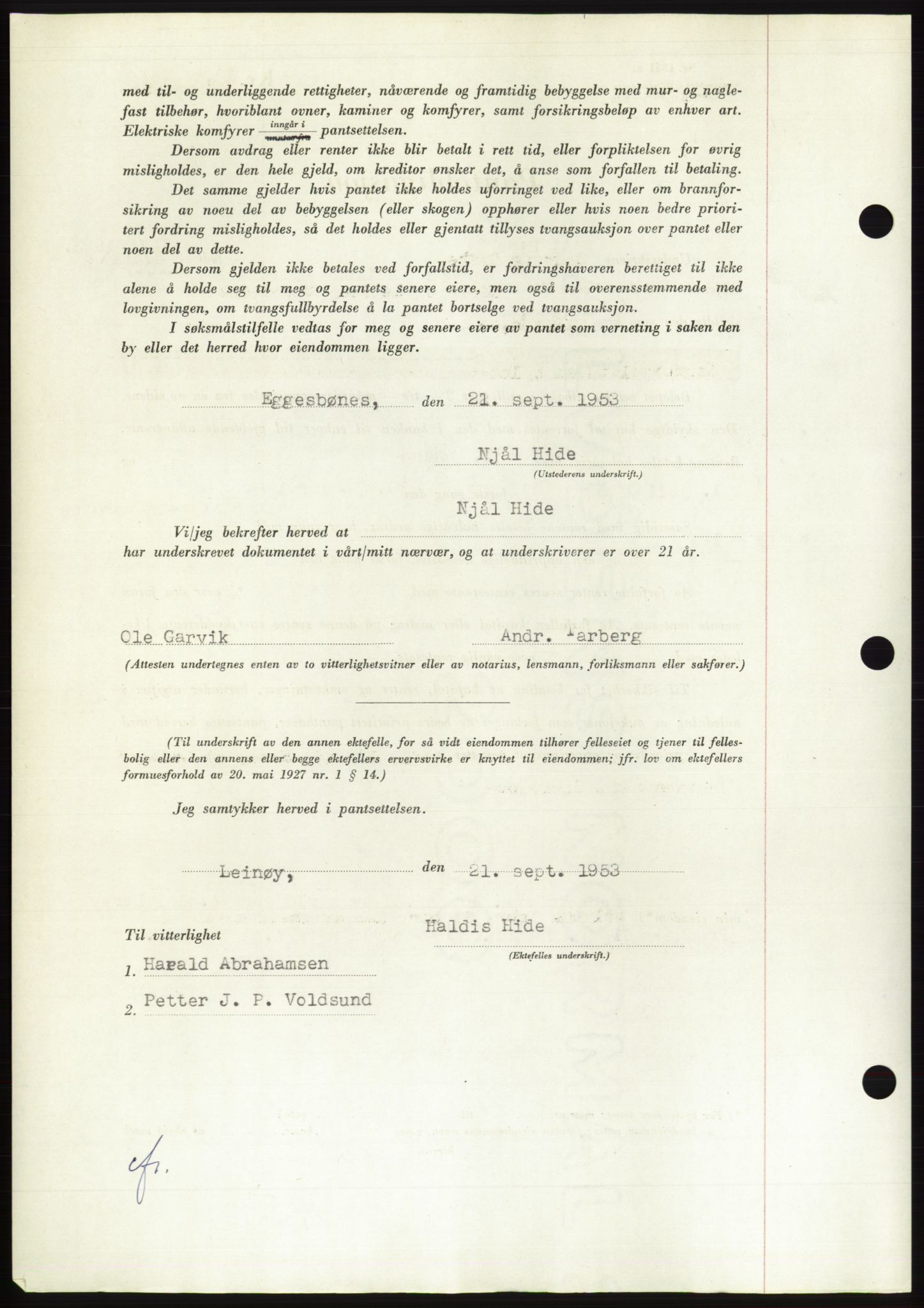 Søre Sunnmøre sorenskriveri, AV/SAT-A-4122/1/2/2C/L0124: Mortgage book no. 12B, 1953-1954, Diary no: : 2352/1953