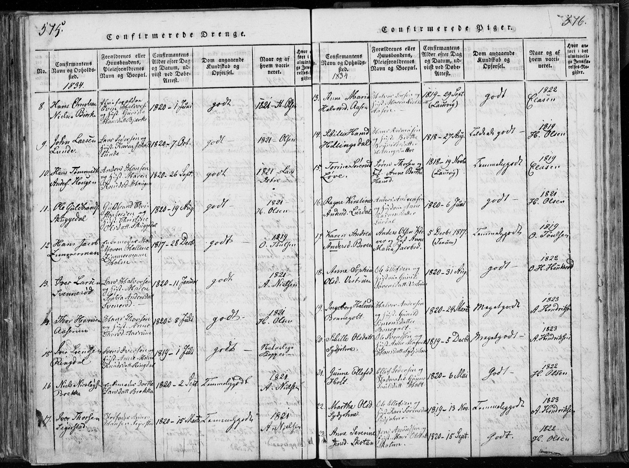 Hedrum kirkebøker, AV/SAKO-A-344/F/Fa/L0004: Parish register (official) no. I 4, 1817-1835, p. 575-576