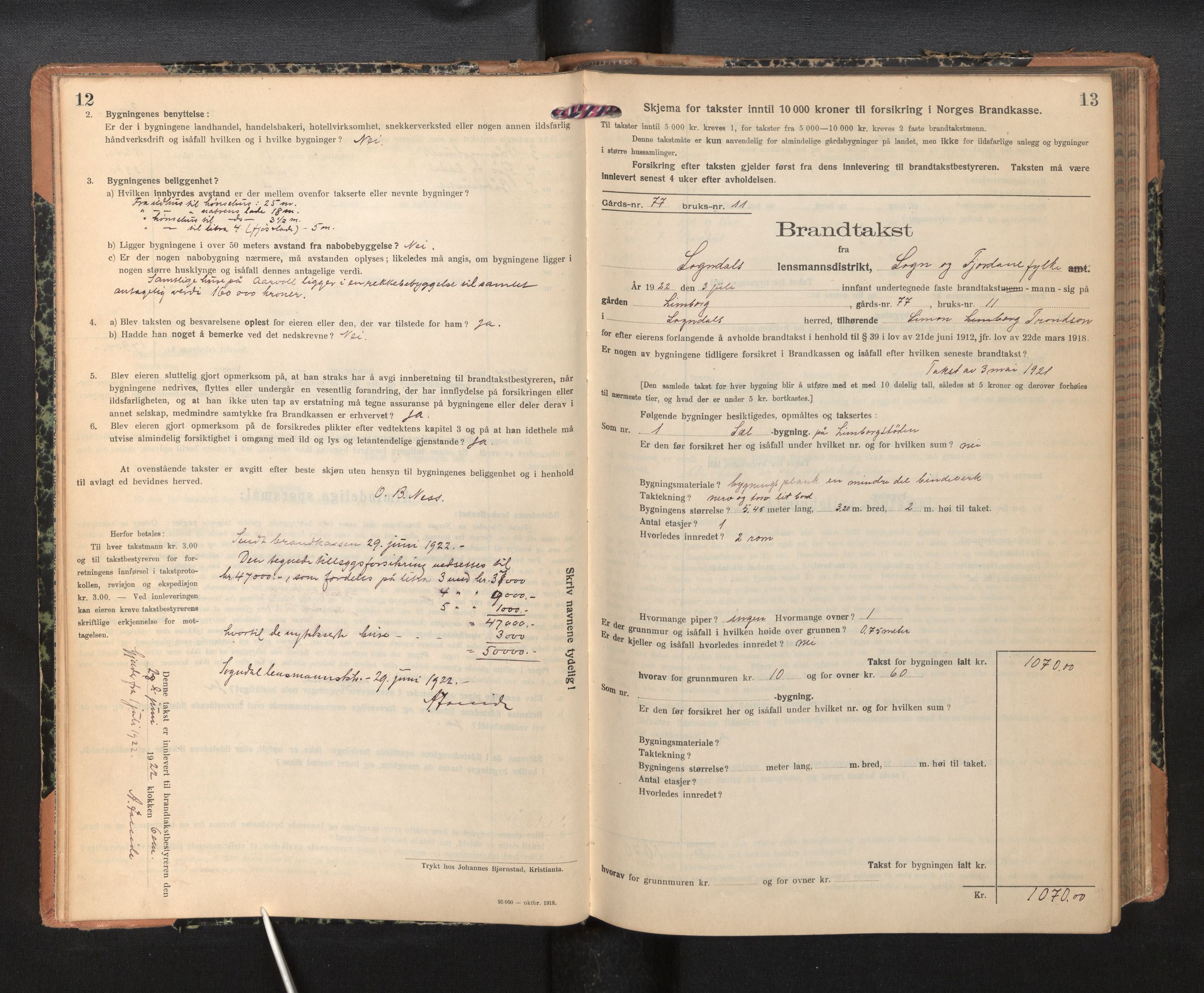 Lensmannen i Sogndal, AV/SAB-A-29901/0012/L0012: Branntakstprotokoll, skjematakst, 1922-1931, p. 12-13