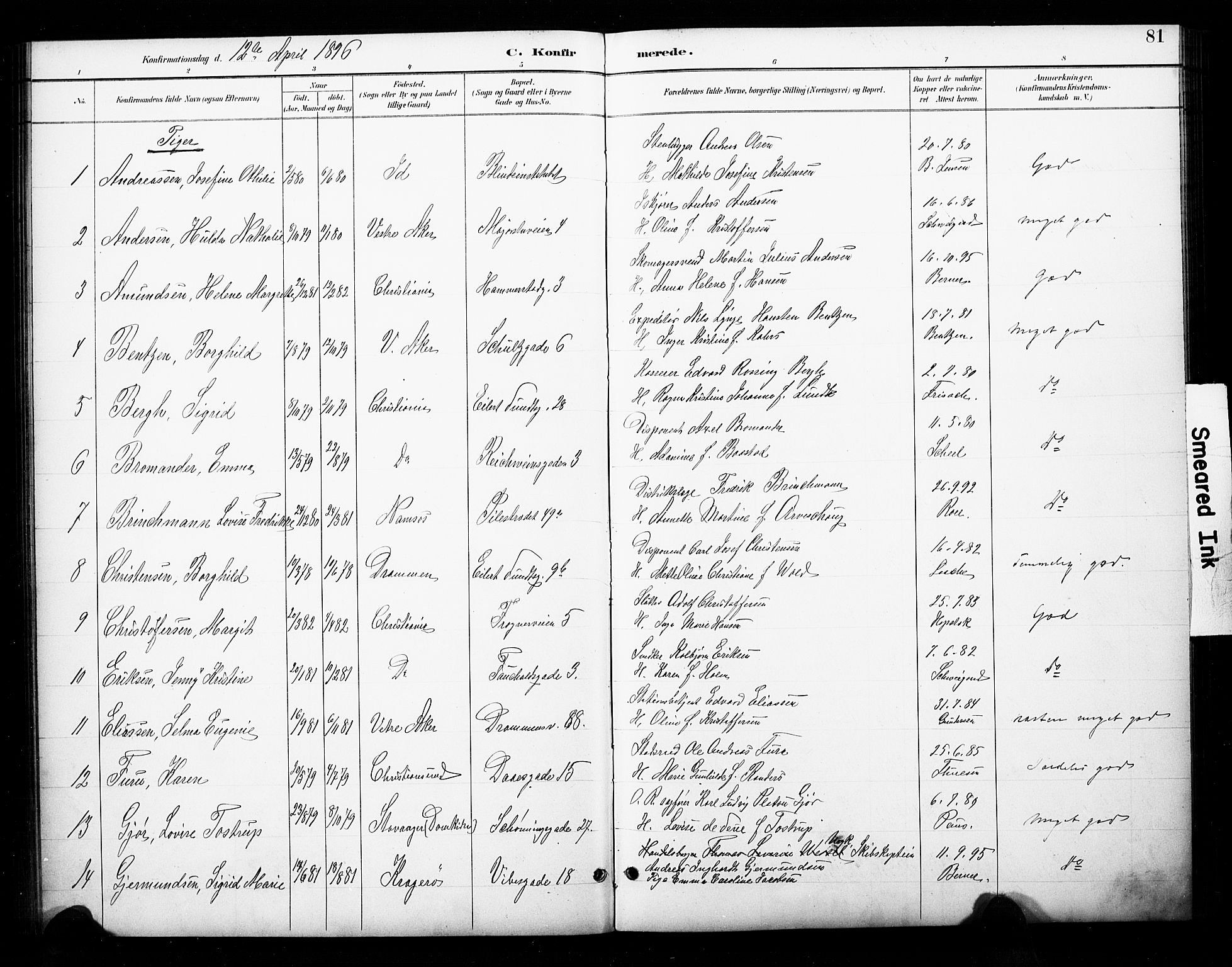 Uranienborg prestekontor Kirkebøker, SAO/A-10877/F/Fa/L0003: Parish register (official) no. 3, 1890-1904, p. 81