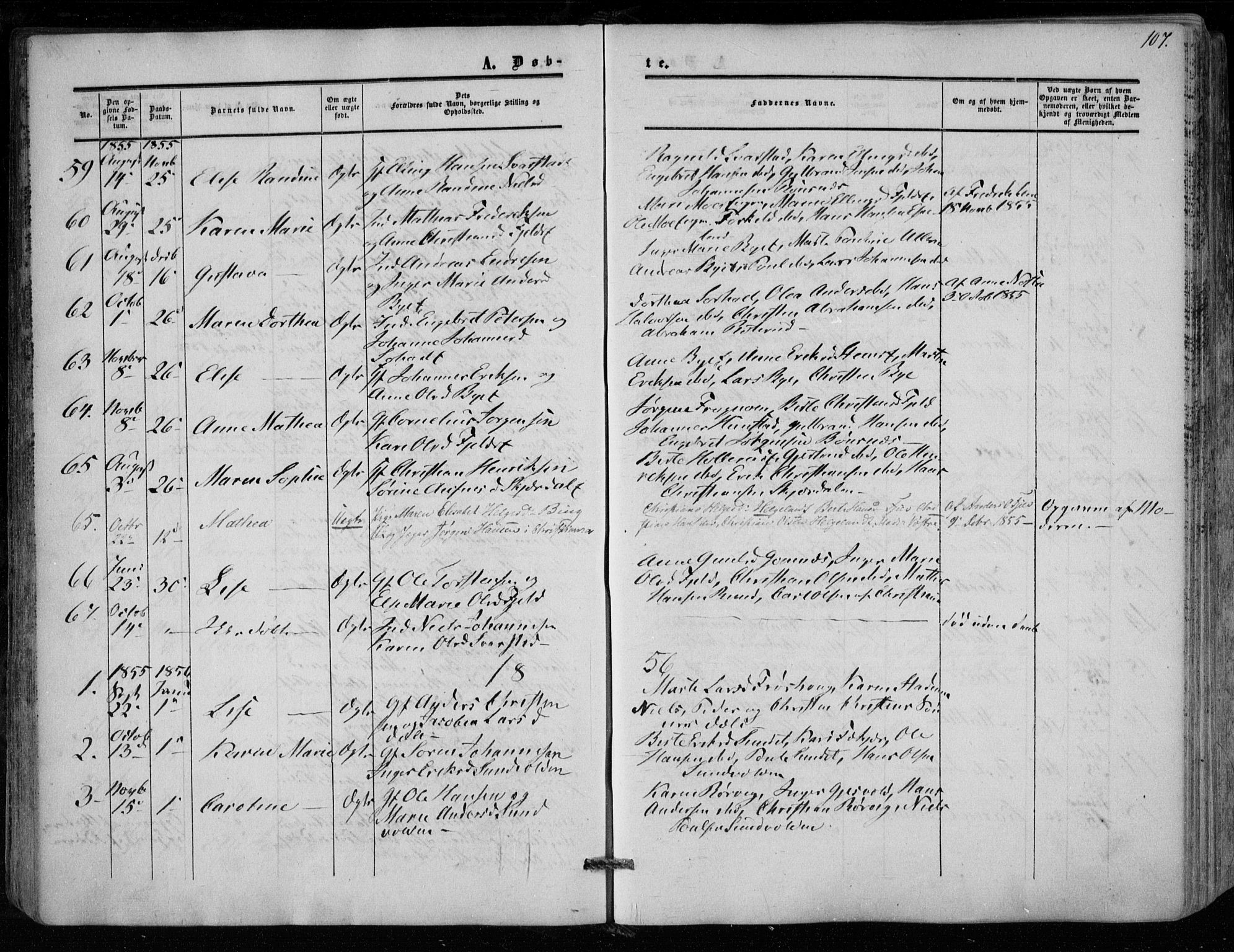 Hole kirkebøker, AV/SAKO-A-228/F/Fa/L0006: Parish register (official) no. I 6, 1852-1872, p. 107