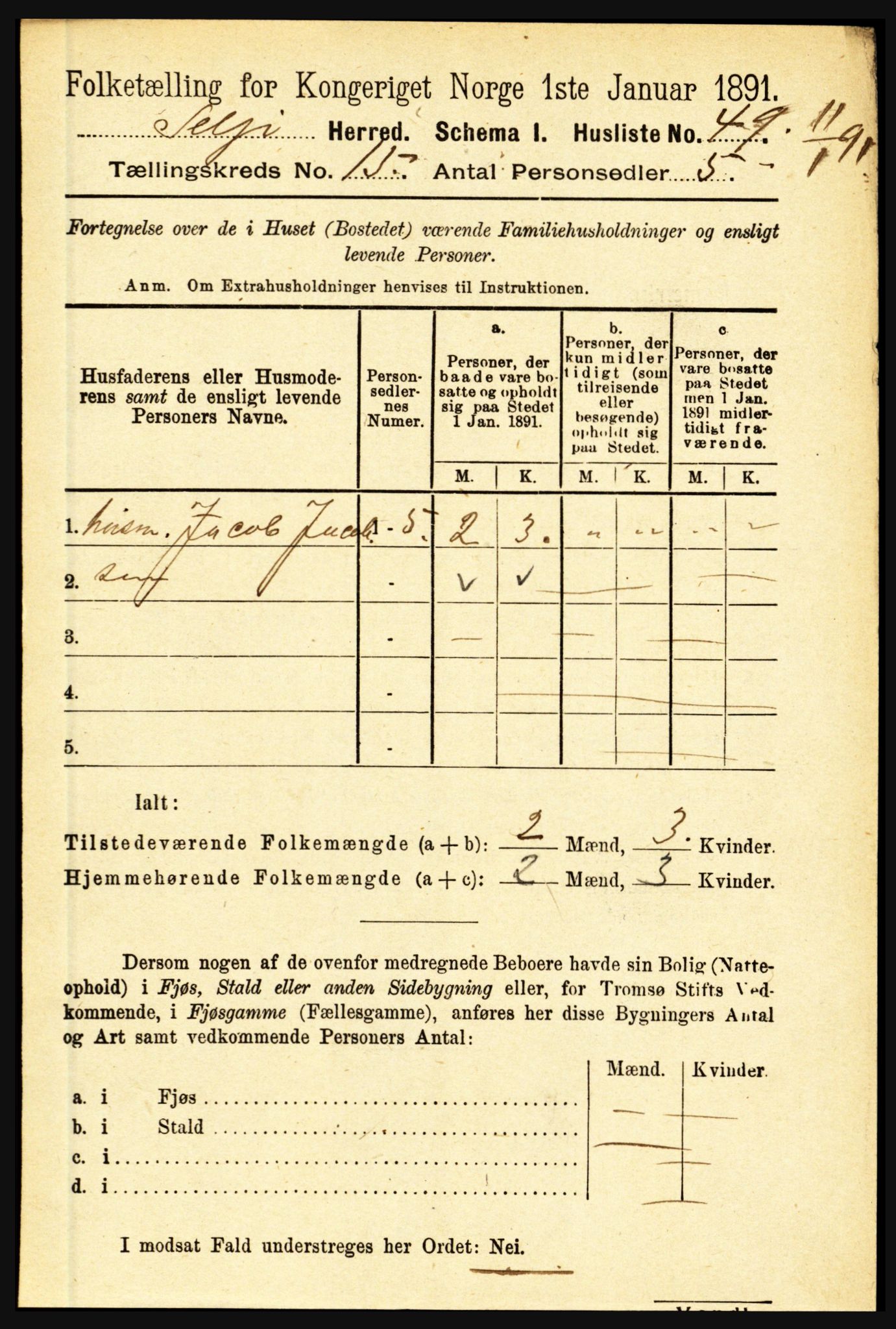 RA, 1891 census for 1441 Selje, 1891, p. 4692