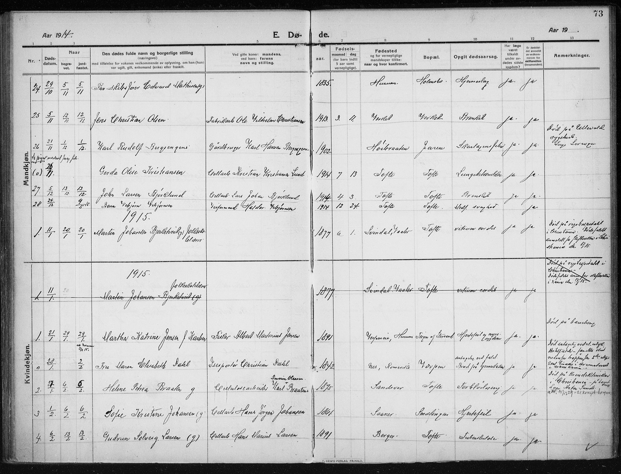 Hurum kirkebøker, SAKO/A-229/F/Fa/L0017: Parish register (official) no. 17, 1910-1925, p. 73