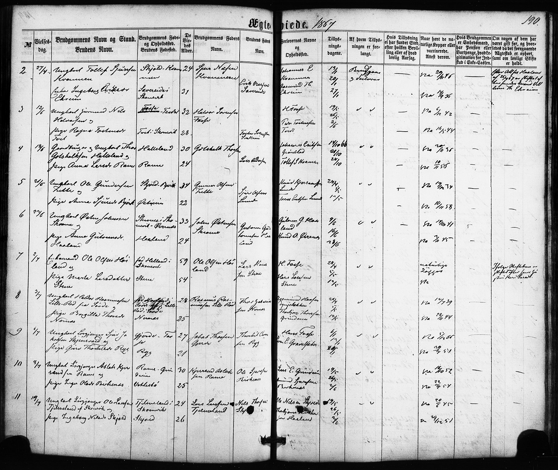 Etne sokneprestembete, SAB/A-75001/H/Haa: Parish register (official) no. A 9, 1862-1878, p. 190