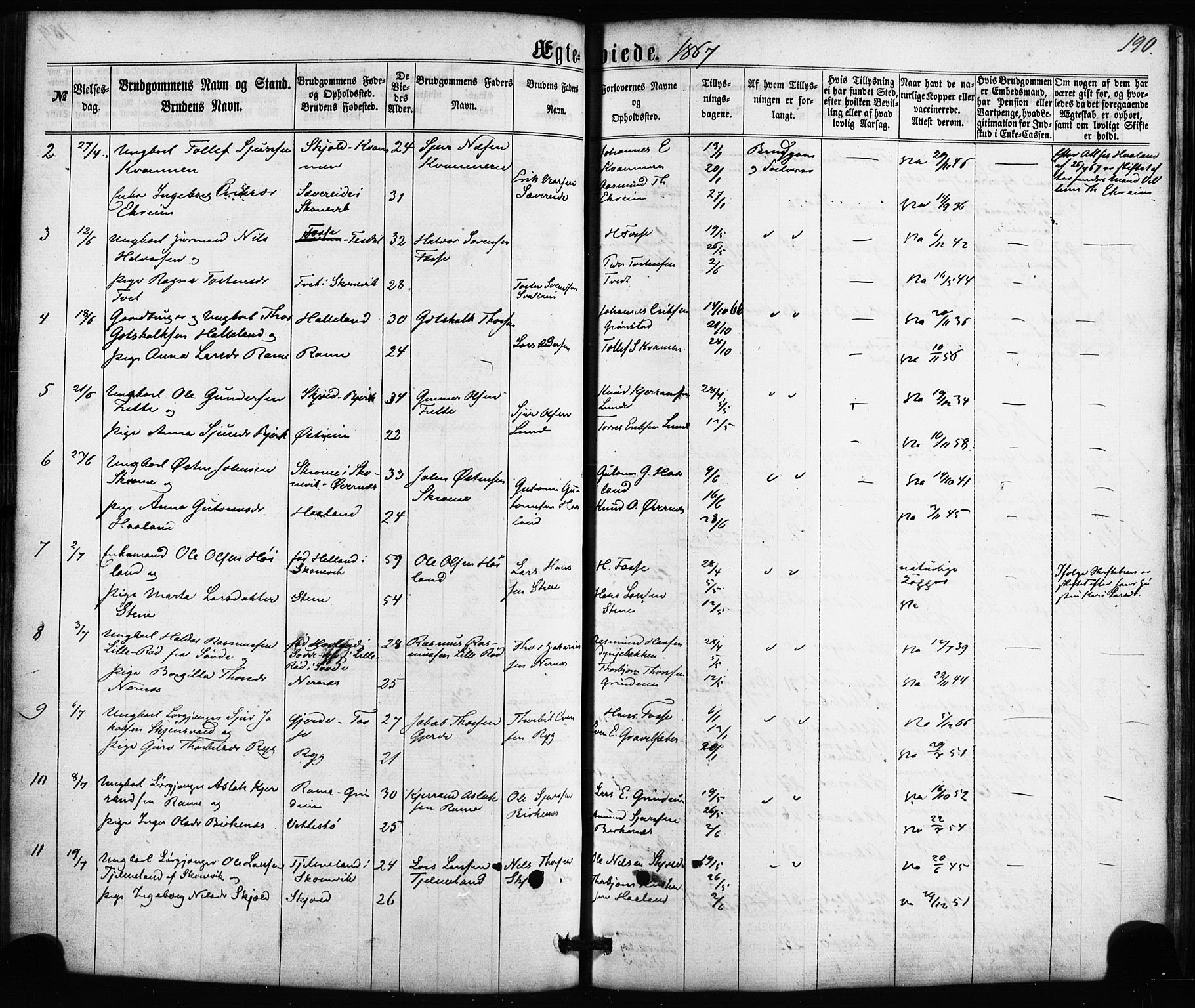 Etne sokneprestembete, AV/SAB-A-75001/H/Haa: Parish register (official) no. A 9, 1862-1878, p. 190