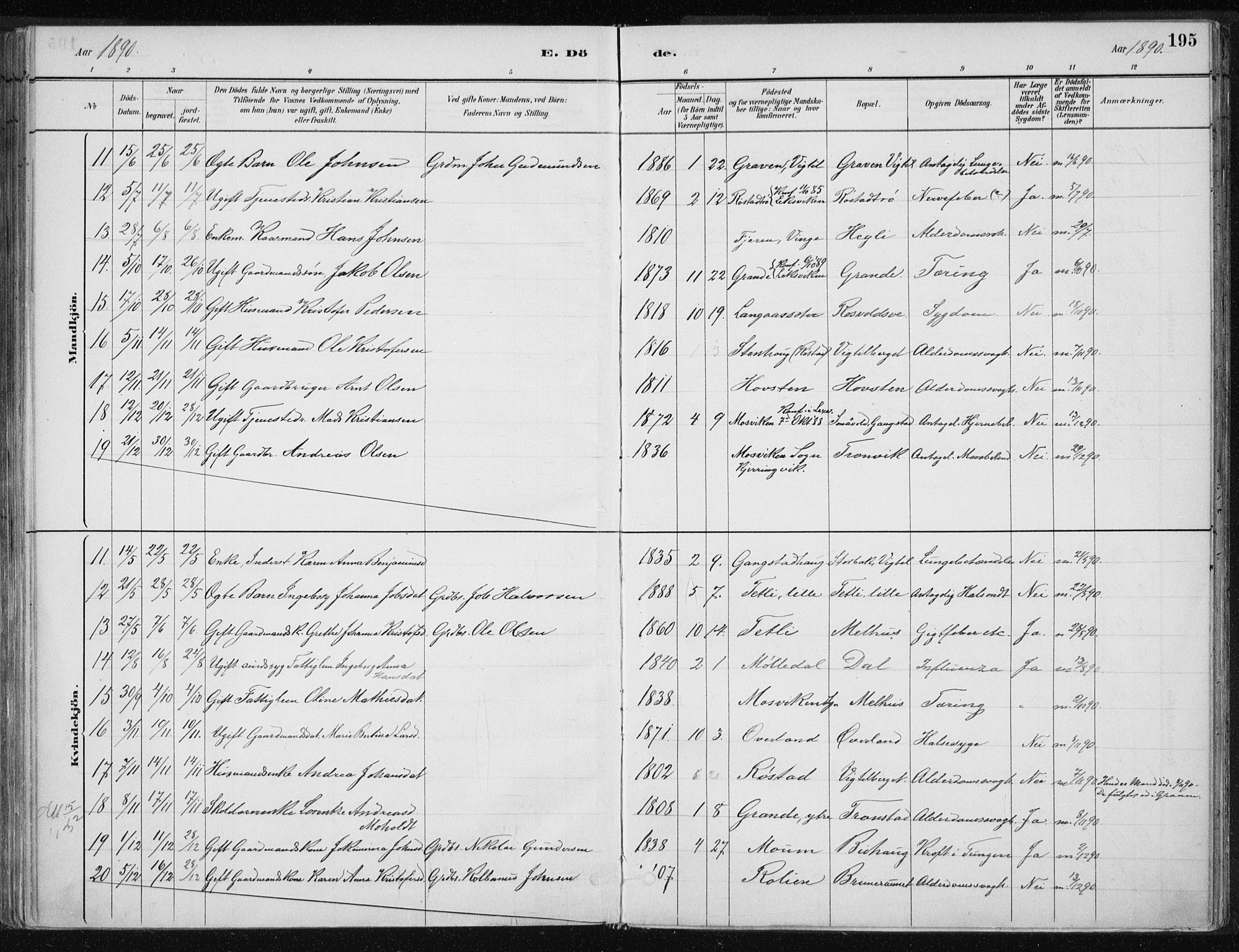 Ministerialprotokoller, klokkerbøker og fødselsregistre - Nord-Trøndelag, SAT/A-1458/701/L0010: Parish register (official) no. 701A10, 1883-1899, p. 195