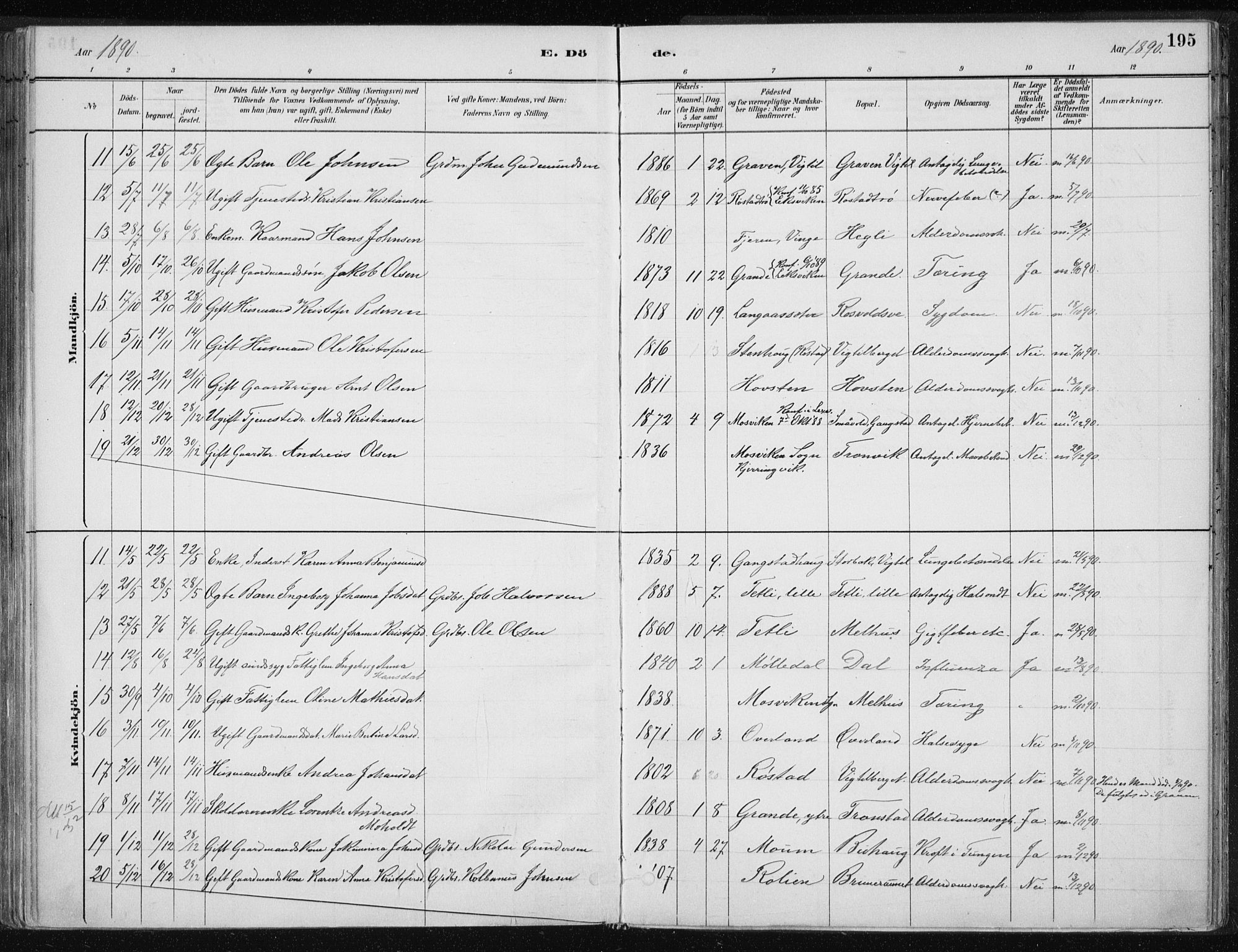 Ministerialprotokoller, klokkerbøker og fødselsregistre - Nord-Trøndelag, AV/SAT-A-1458/701/L0010: Parish register (official) no. 701A10, 1883-1899, p. 195