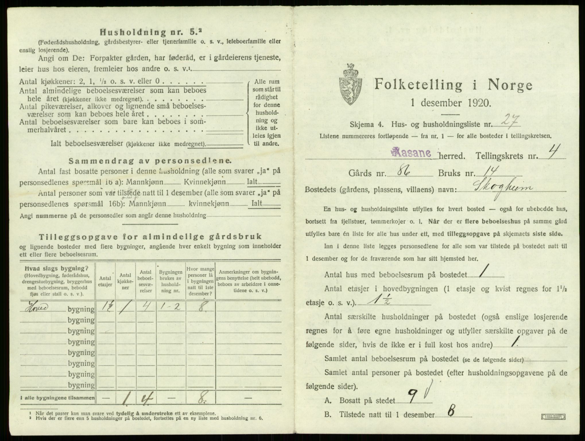 SAB, 1920 census for Åsane, 1920, p. 312