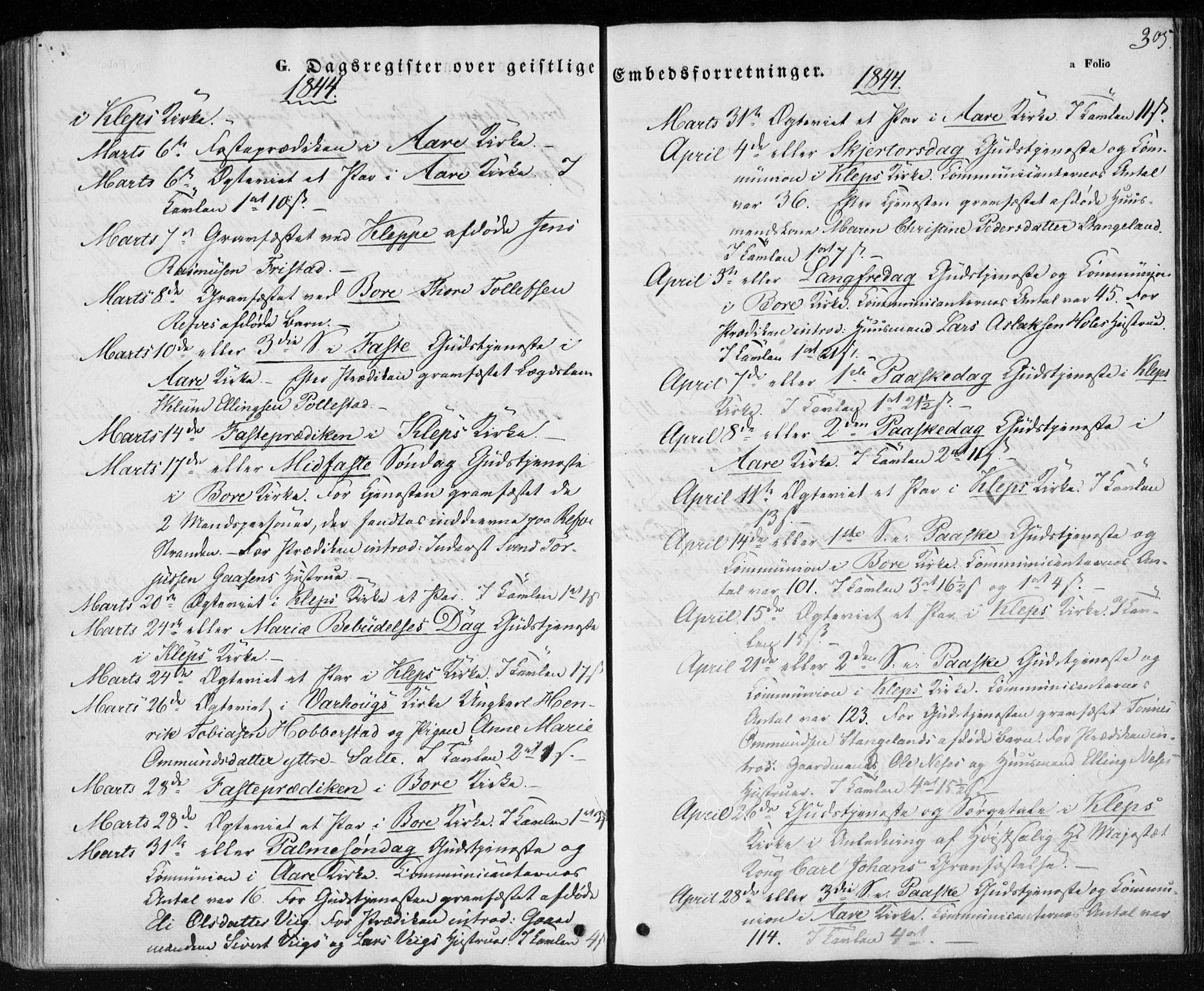 Klepp sokneprestkontor, AV/SAST-A-101803/001/3/30BA/L0004: Parish register (official) no. A 4, 1842-1852, p. 305