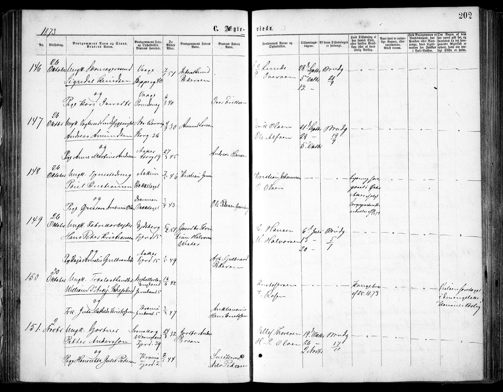 Oslo domkirke Kirkebøker, SAO/A-10752/F/Fa/L0021: Parish register (official) no. 21, 1865-1884, p. 202