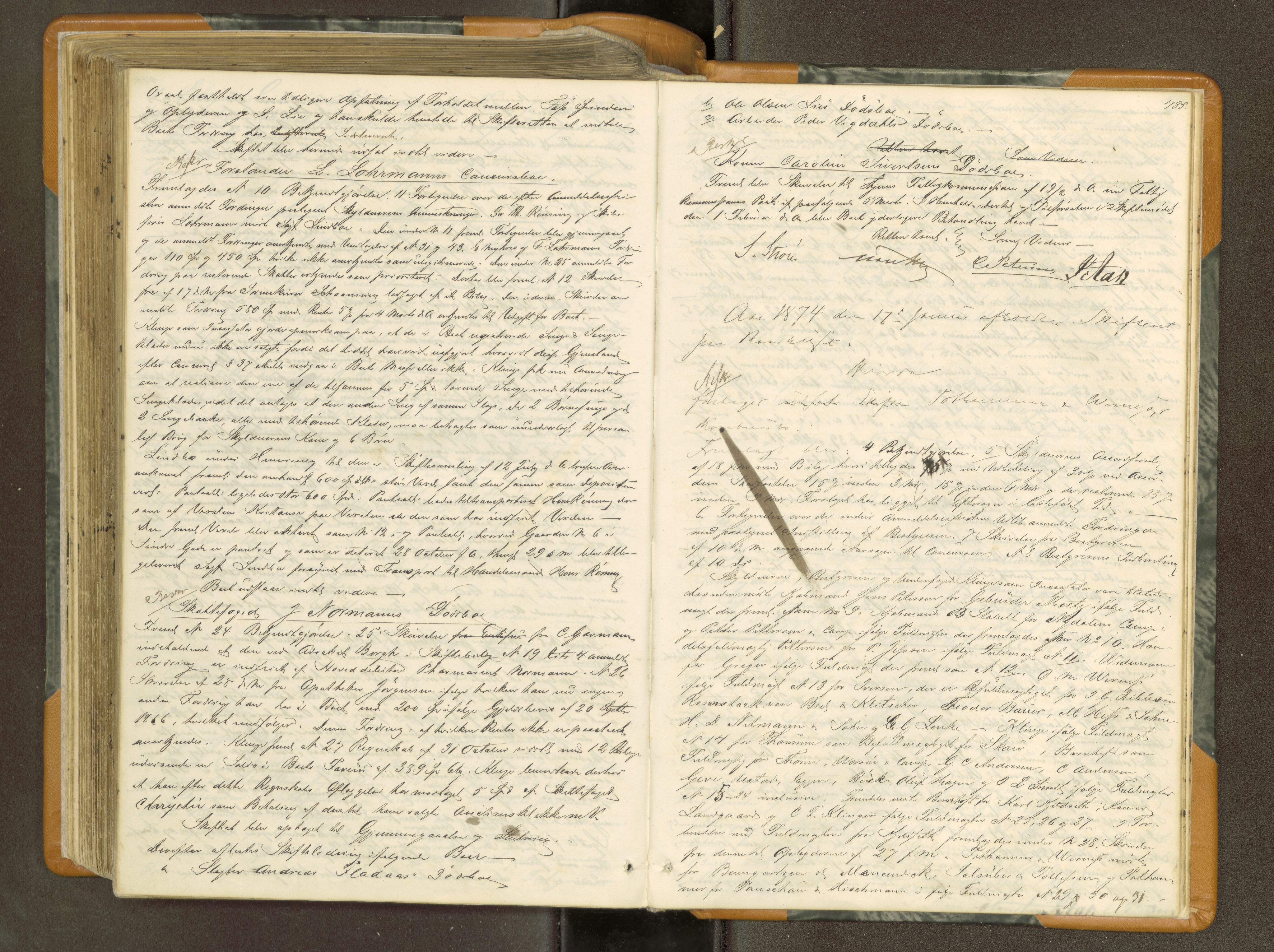 Trondheim byfogd, AV/SAT-A-0003/1/3/3B/L0007: Skiftebehandlingsprotokoll (u/ register) U, 1863-1874, p. 485