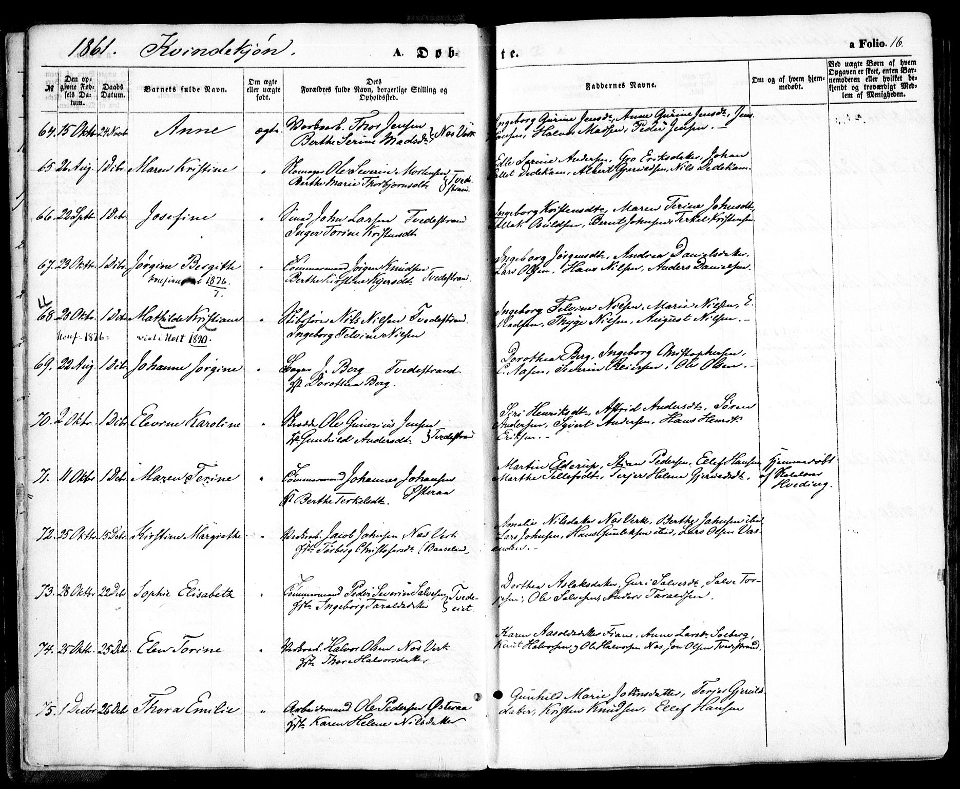 Holt sokneprestkontor, AV/SAK-1111-0021/F/Fa/L0009: Parish register (official) no. A 9, 1861-1871, p. 16