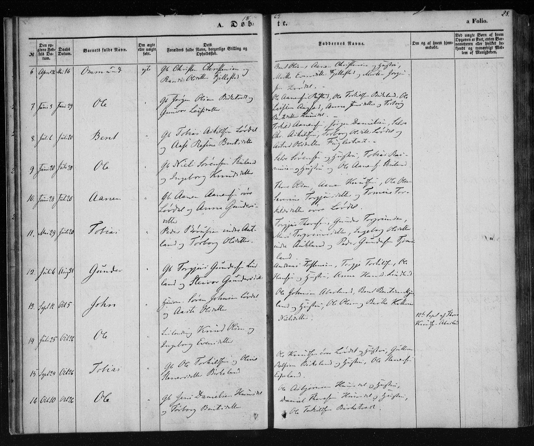 Holum sokneprestkontor, AV/SAK-1111-0022/F/Fa/Fab/L0005: Parish register (official) no. A 5, 1847-1874, p. 28