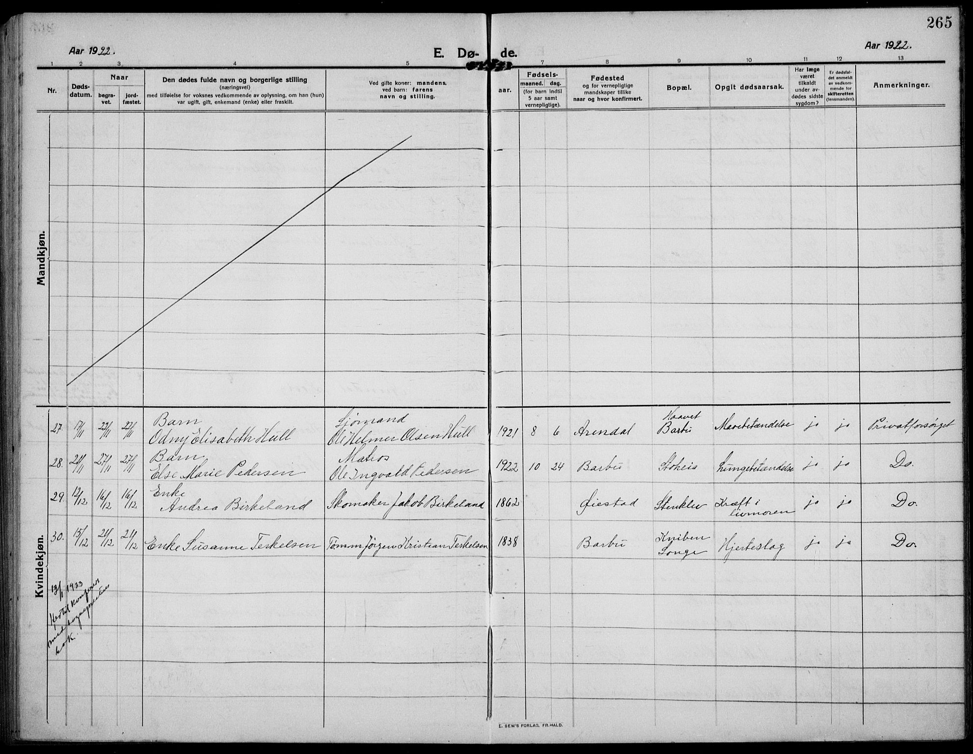 Barbu sokneprestkontor, AV/SAK-1111-0003/F/Fb/L0004: Parish register (copy) no. B 4, 1911-1936, p. 265