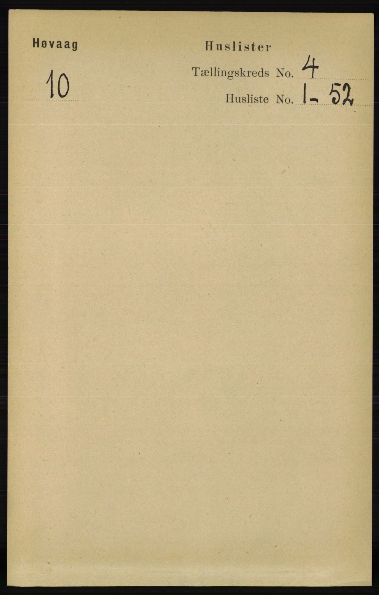 RA, 1891 census for 0927 Høvåg, 1891, p. 1454